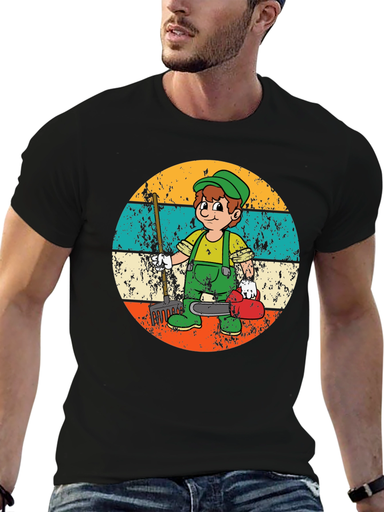 Gardener Cartoon Graphic T-Shirt Retro Style