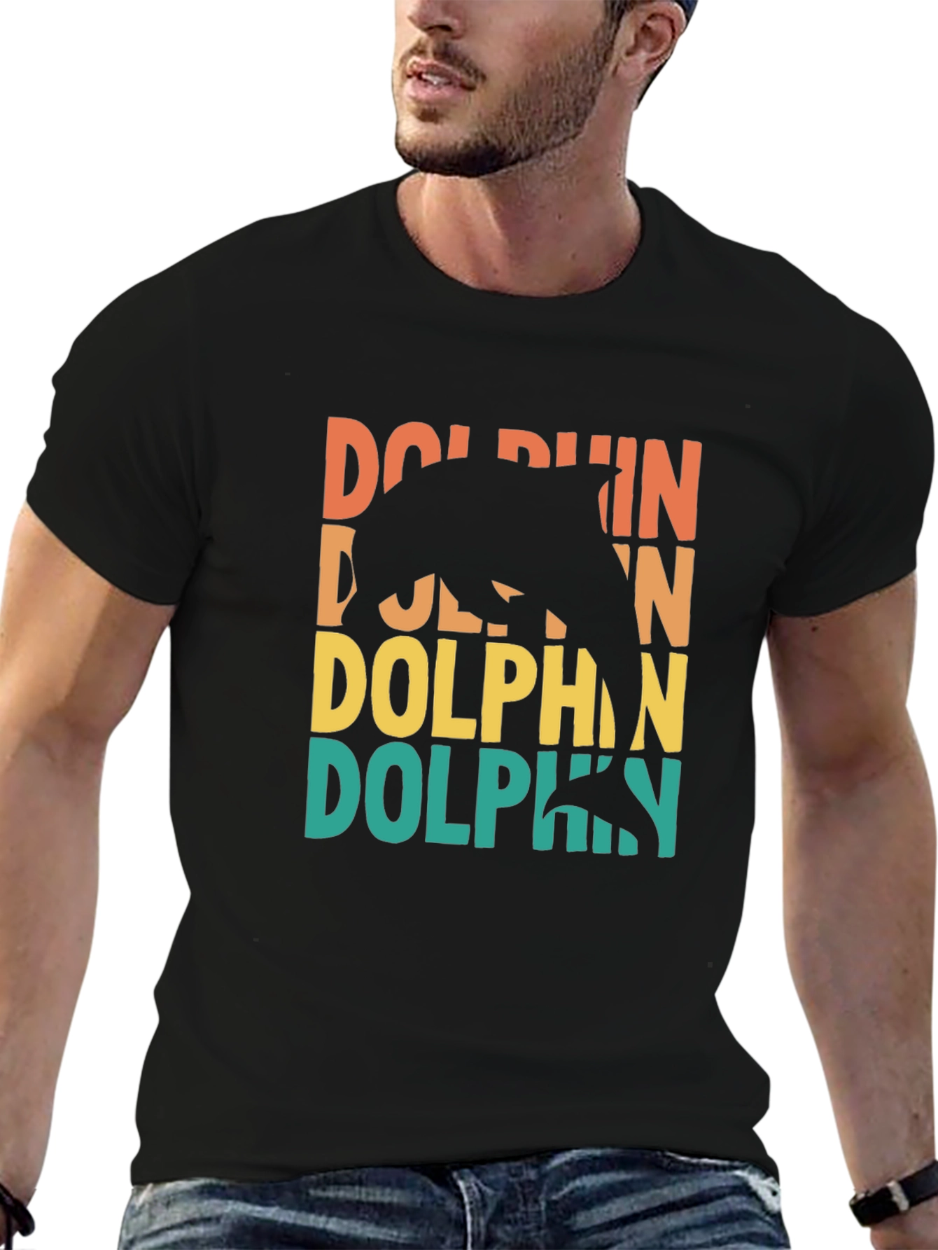 Retro Dolphin Graphic Tee - Black