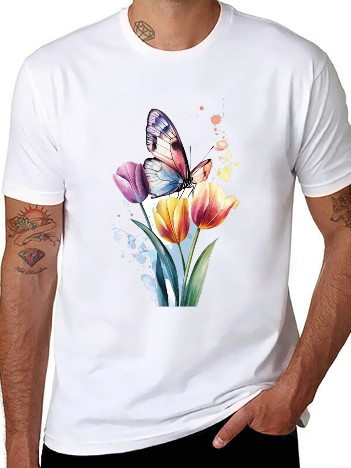 Butterfly & Floral Graphic Black T-Shirt