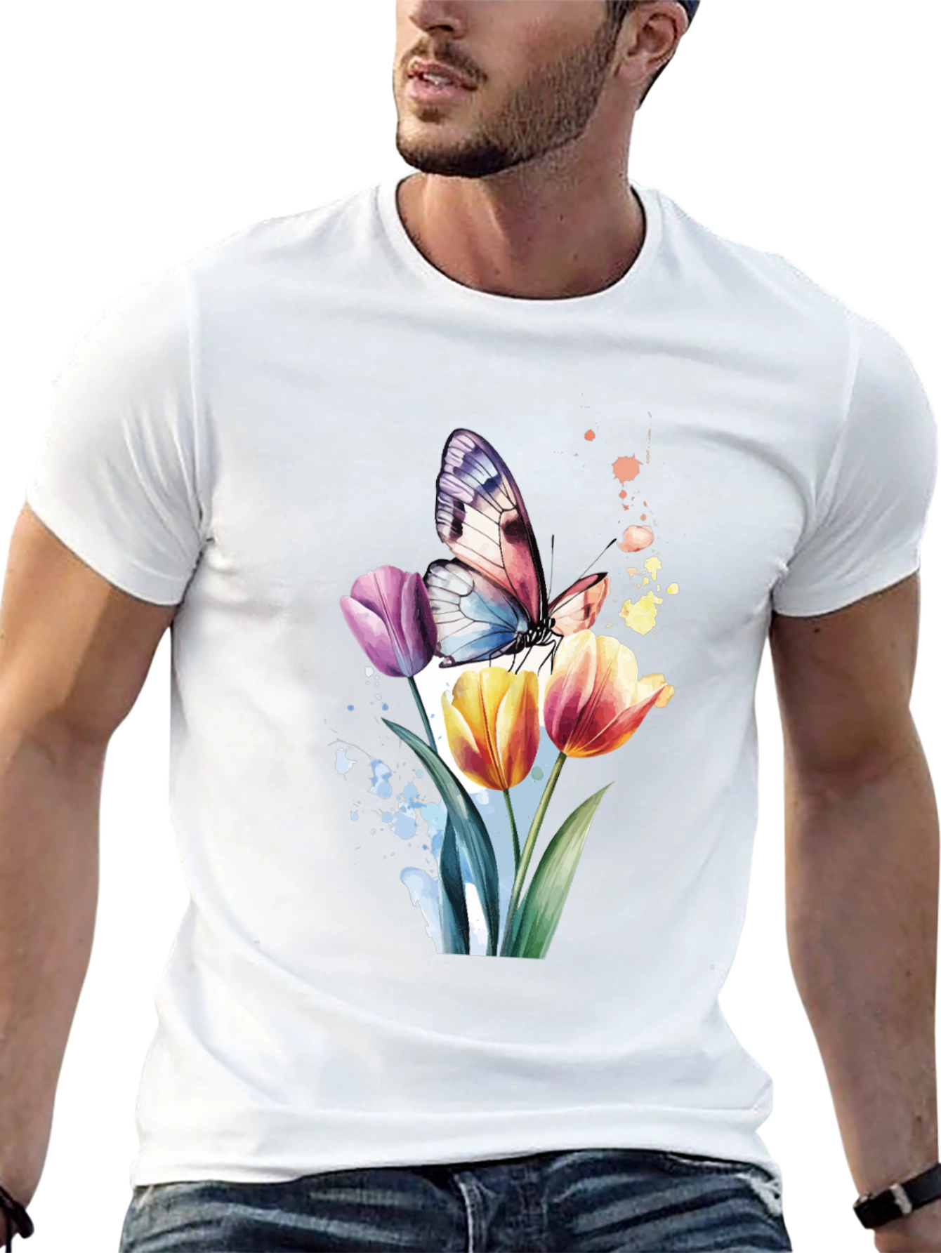 Butterfly & Floral Graphic Black T-Shirt