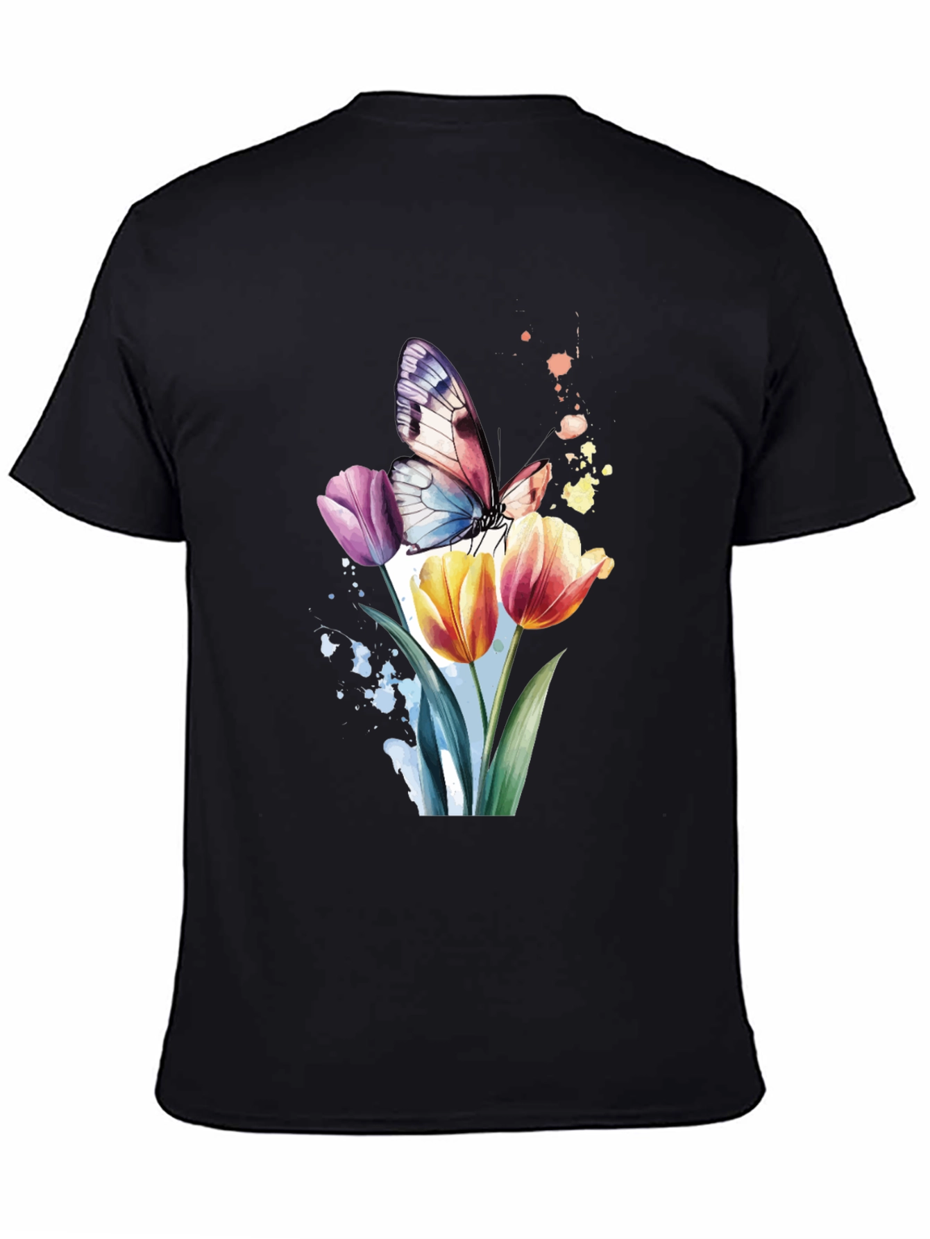 Butterfly & Floral Graphic Black T-Shirt