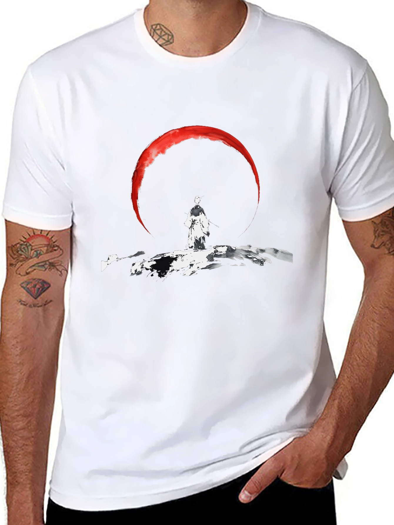 Samurai Moon Mens Graphic T-Shirt