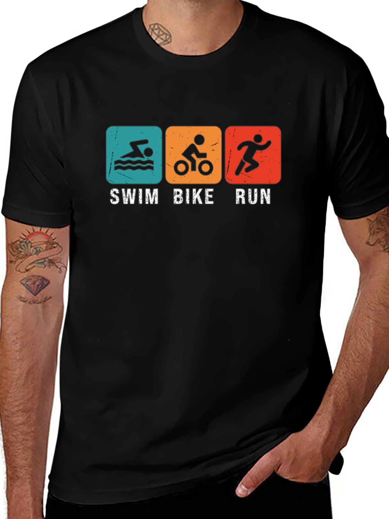 Triathlon Swim Bike Run T-Shirt - Black