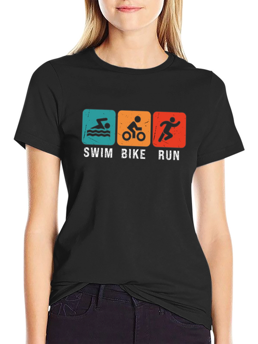 Triathlon Swim Bike Run T-Shirt - Black