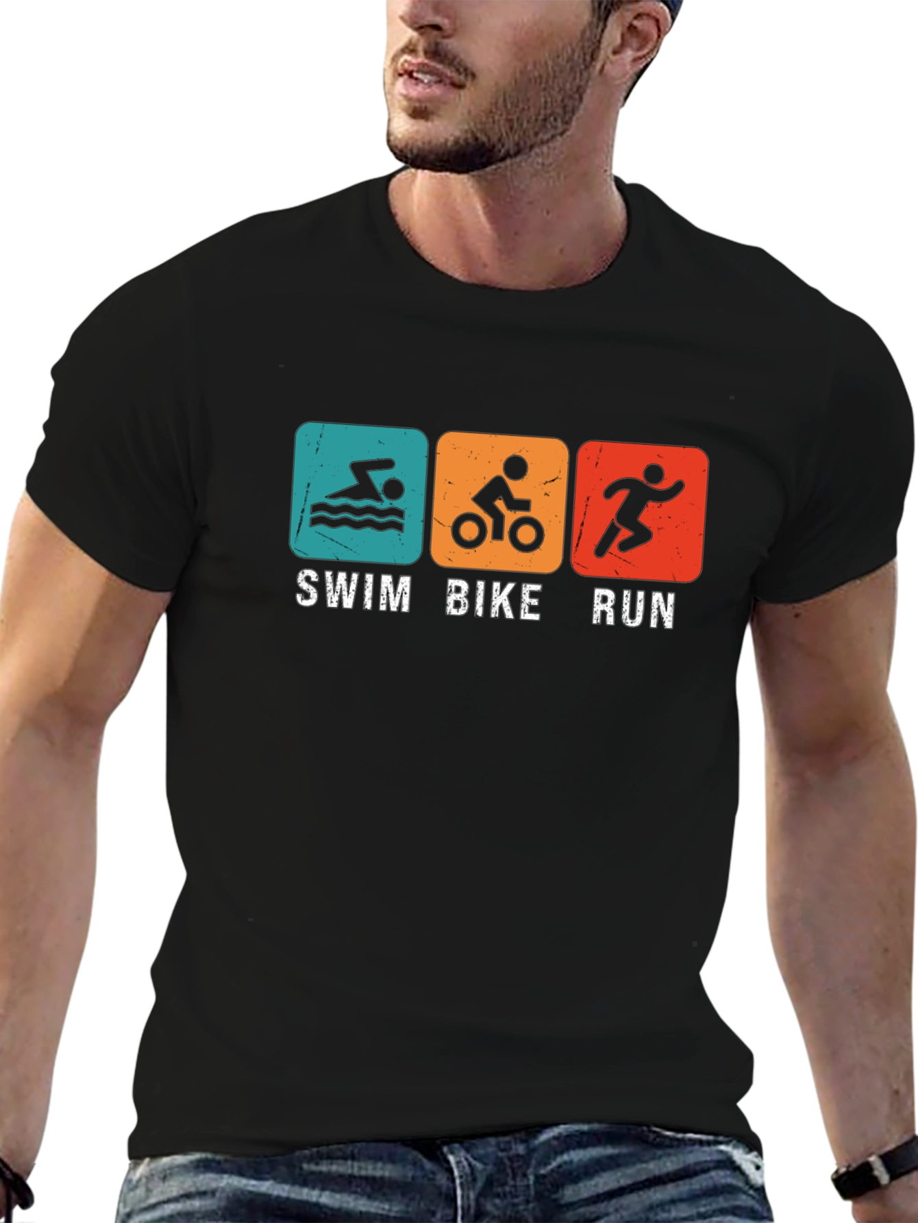 Triathlon Swim Bike Run T-Shirt - Black