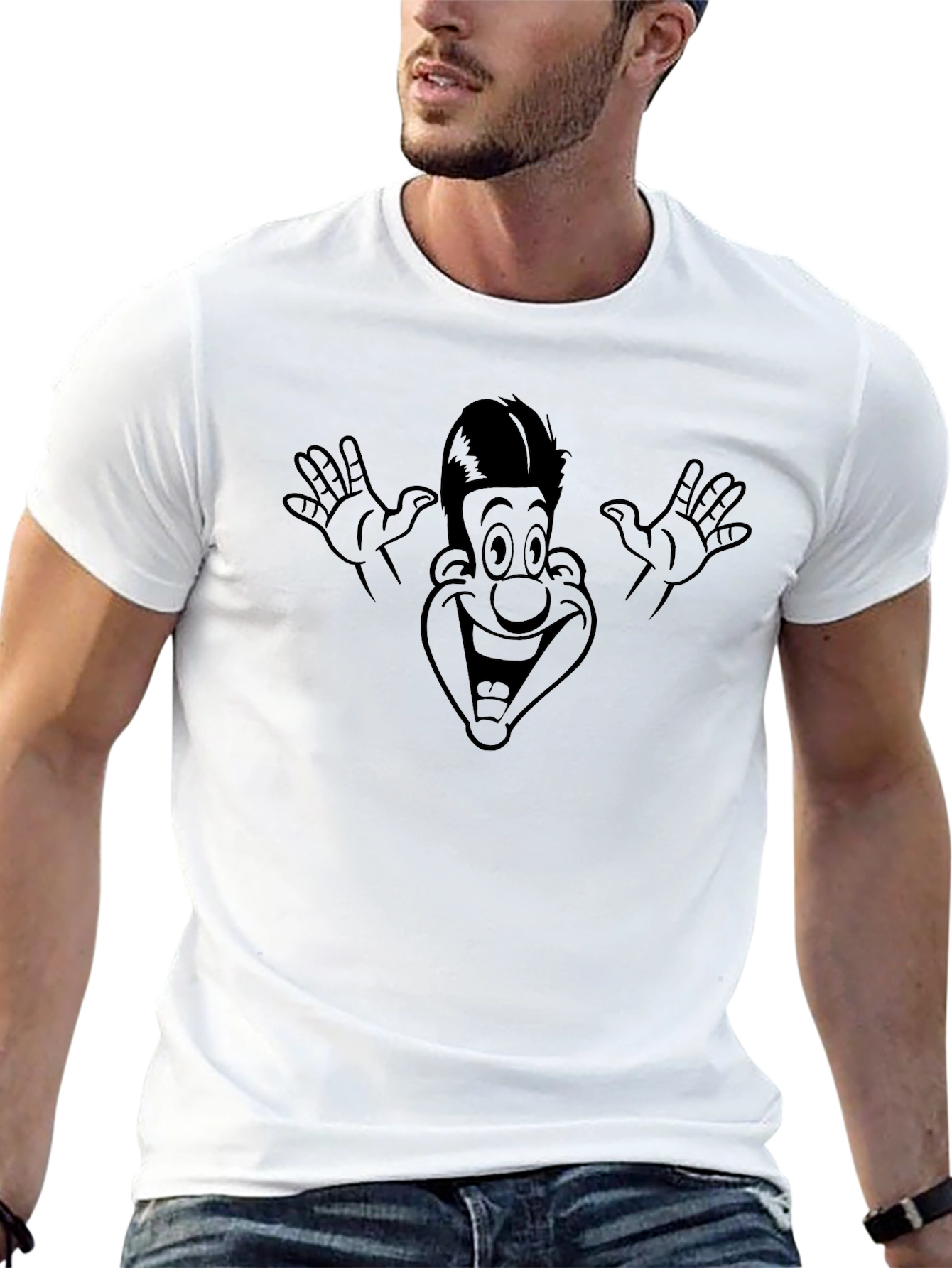 Cartoon Face Graphic Tee - Mens Black T-Shirt