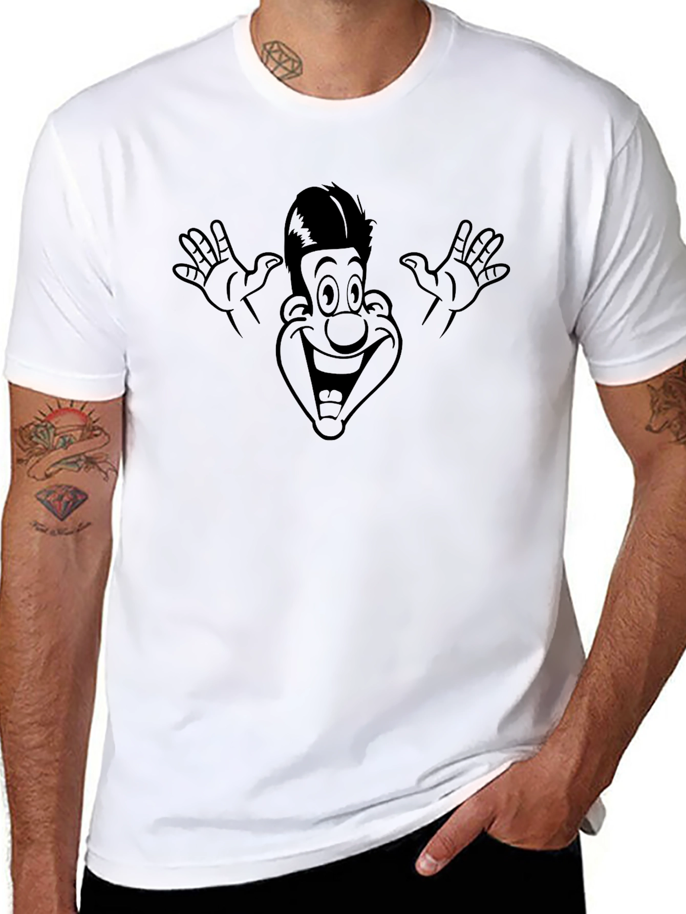 Cartoon Face Graphic Tee - Mens Black T-Shirt