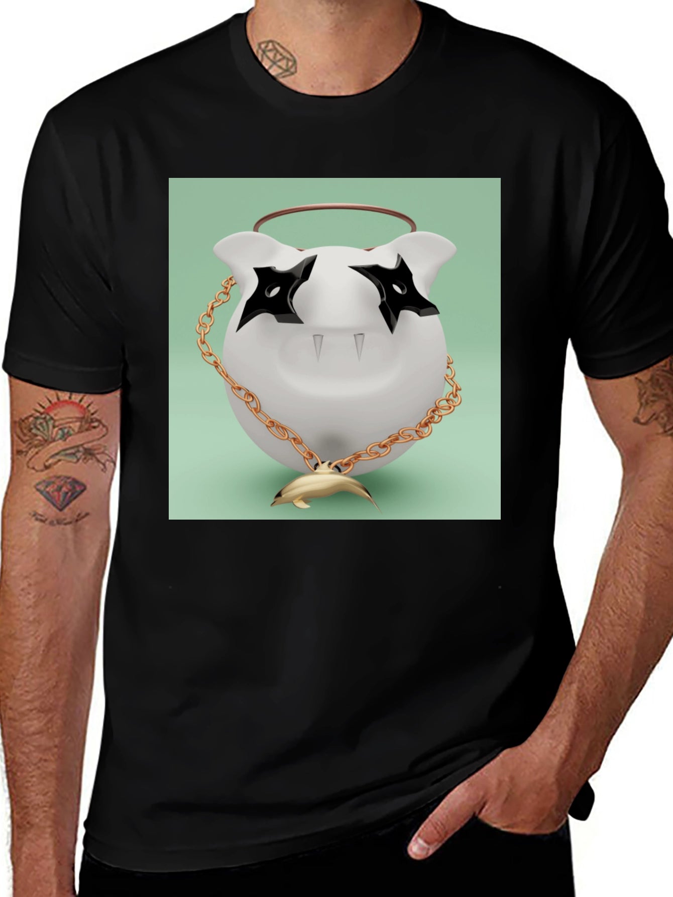 Black T-Shirt with Funky Cartoon Graphic
