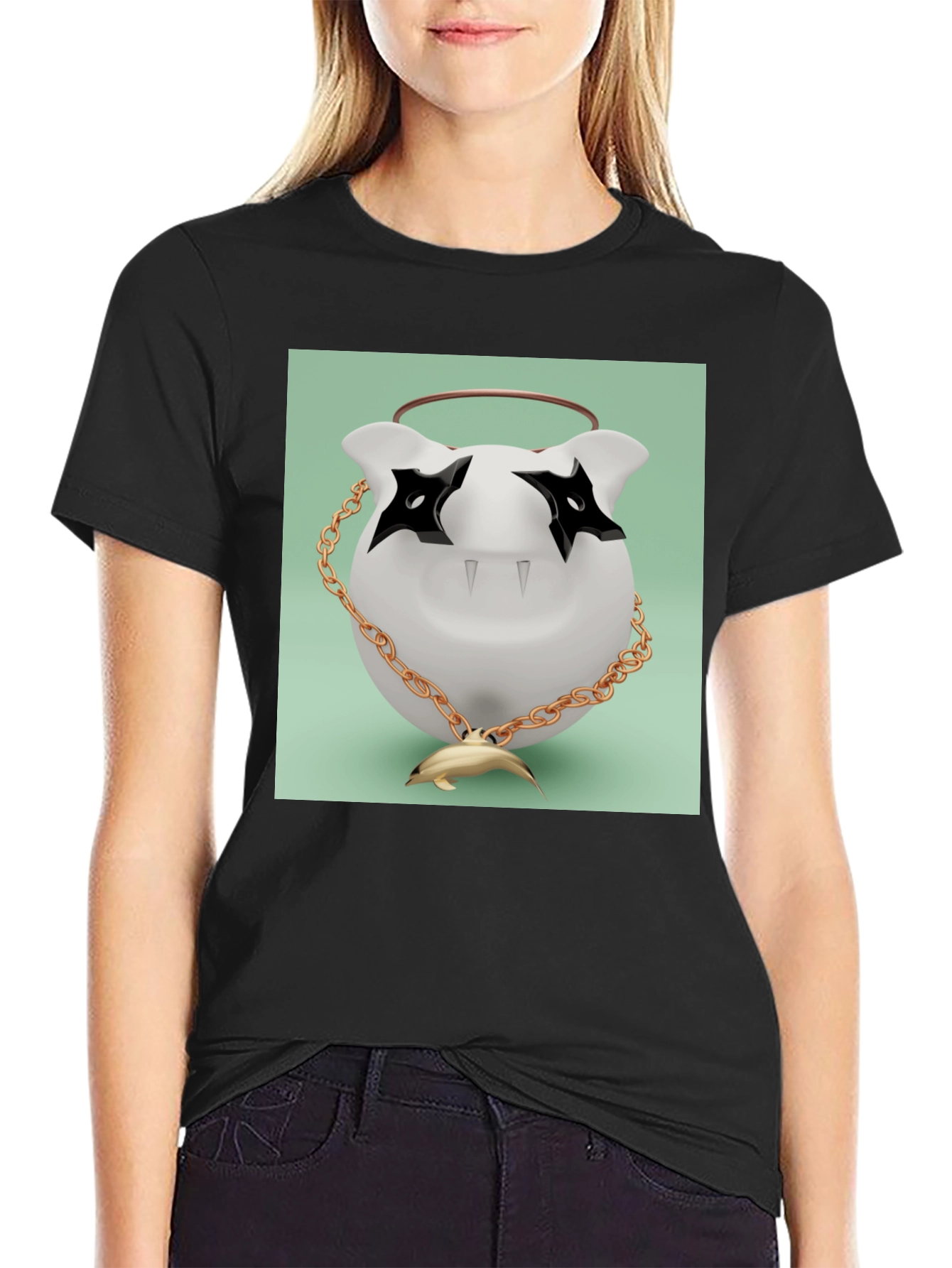 Black T-Shirt with Funky Cartoon Graphic