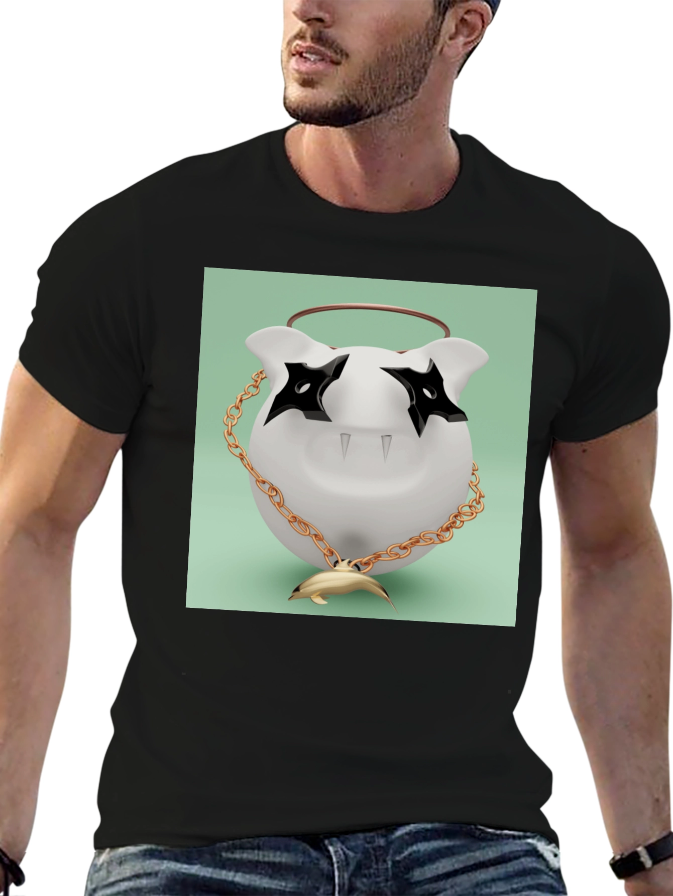 Black T-Shirt with Funky Cartoon Graphic