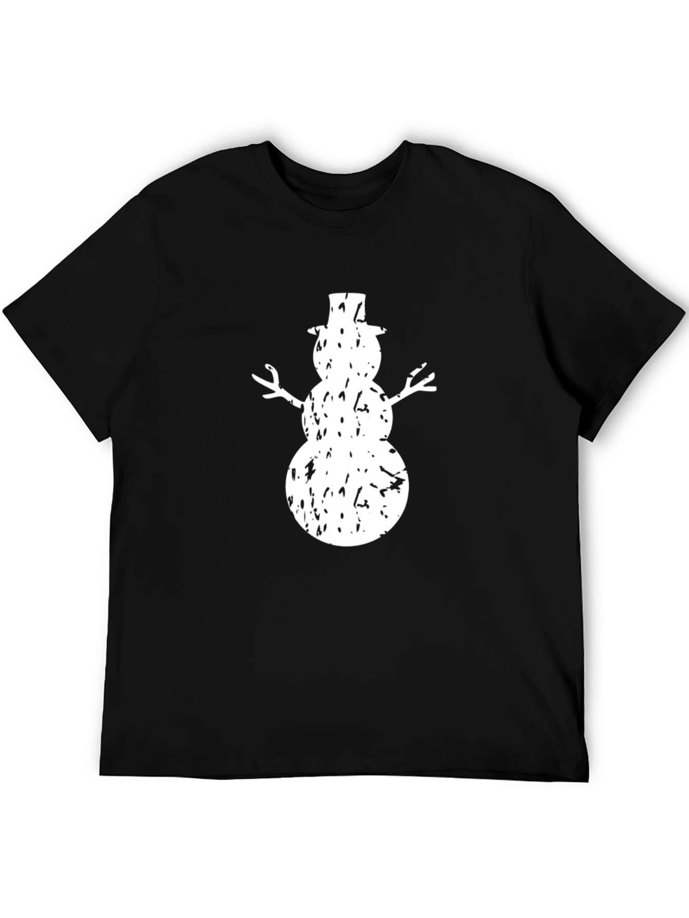Distressed Snowman Graphic T-Shirt - Black