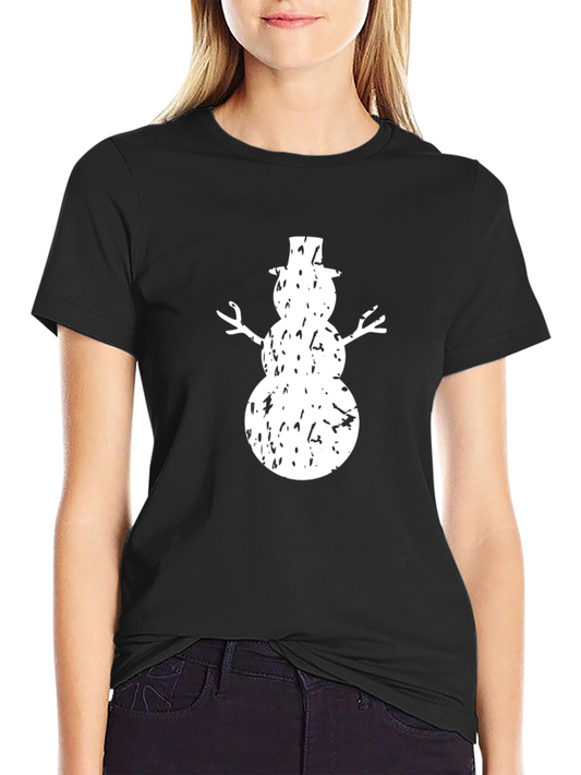Distressed Snowman Graphic T-Shirt - Black