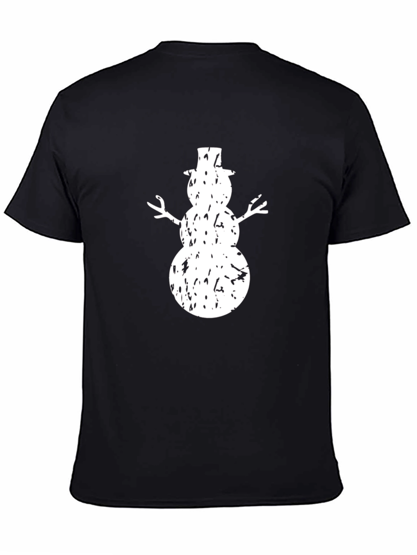Distressed Snowman Graphic T-Shirt - Black