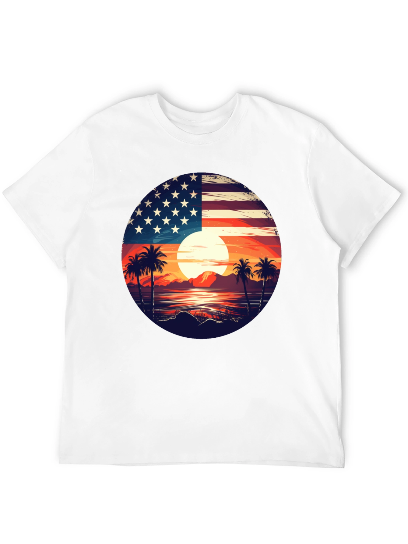 USA Flag Palm Tree Graphic T-Shirt