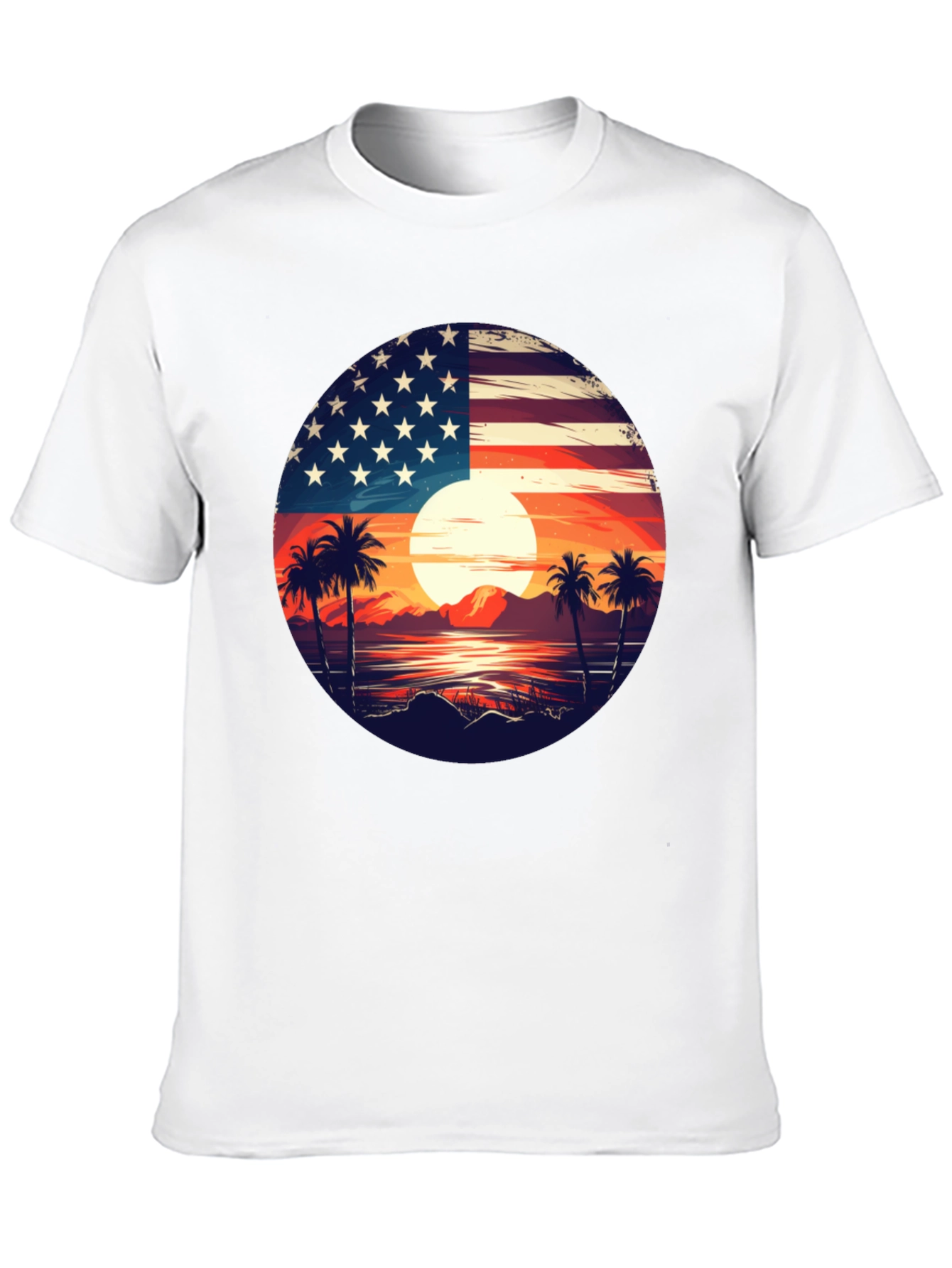 USA Flag Palm Tree Graphic T-Shirt