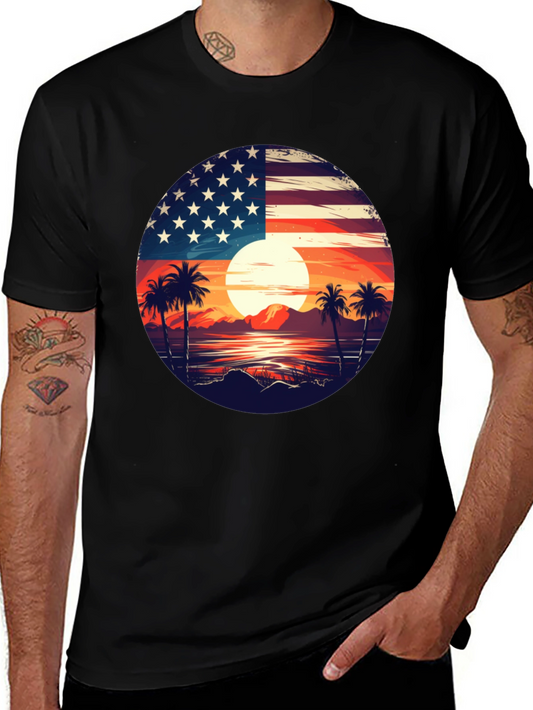 USA Flag Palm Tree Graphic T-Shirt