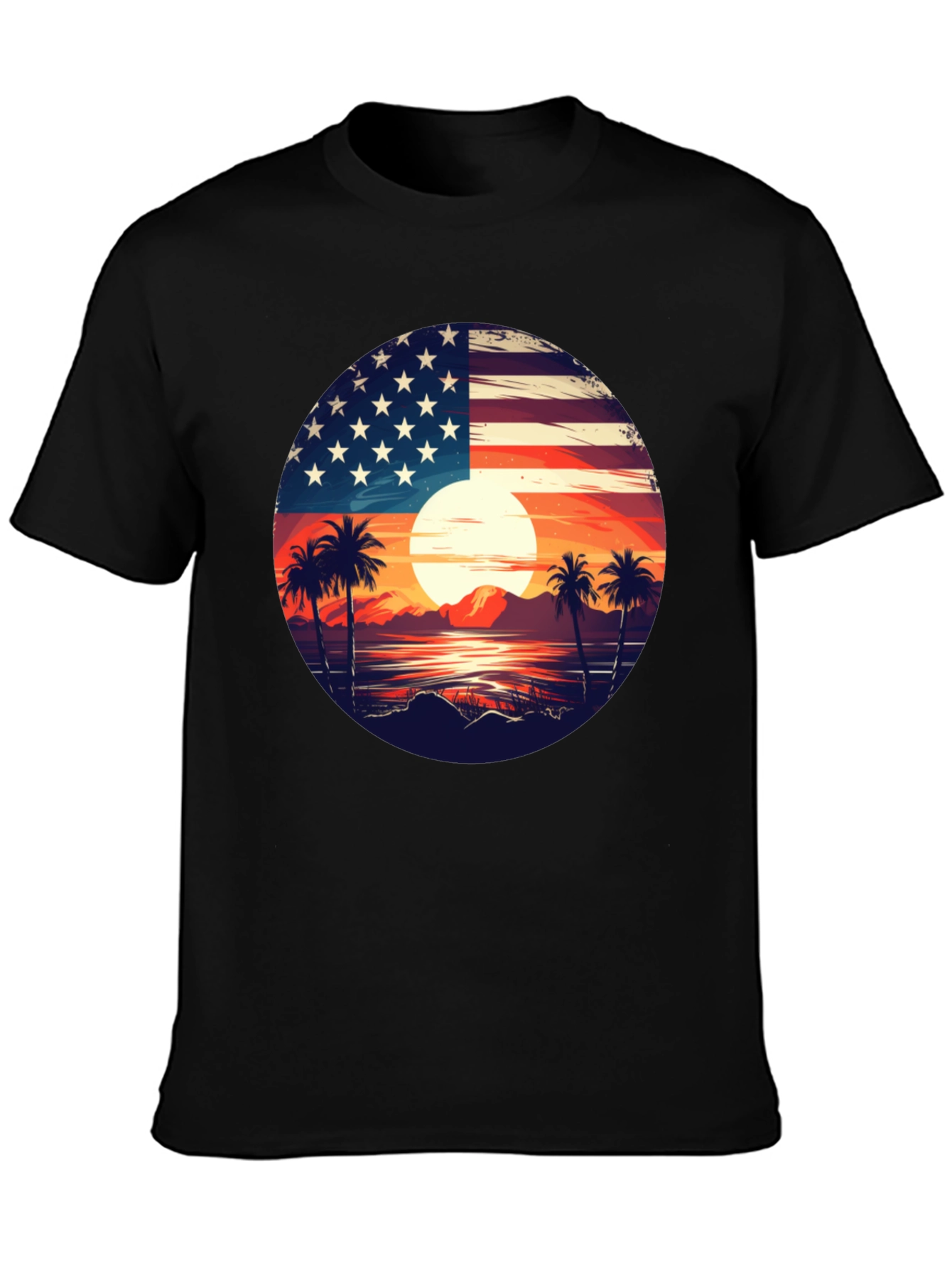 USA Flag Palm Tree Graphic T-Shirt