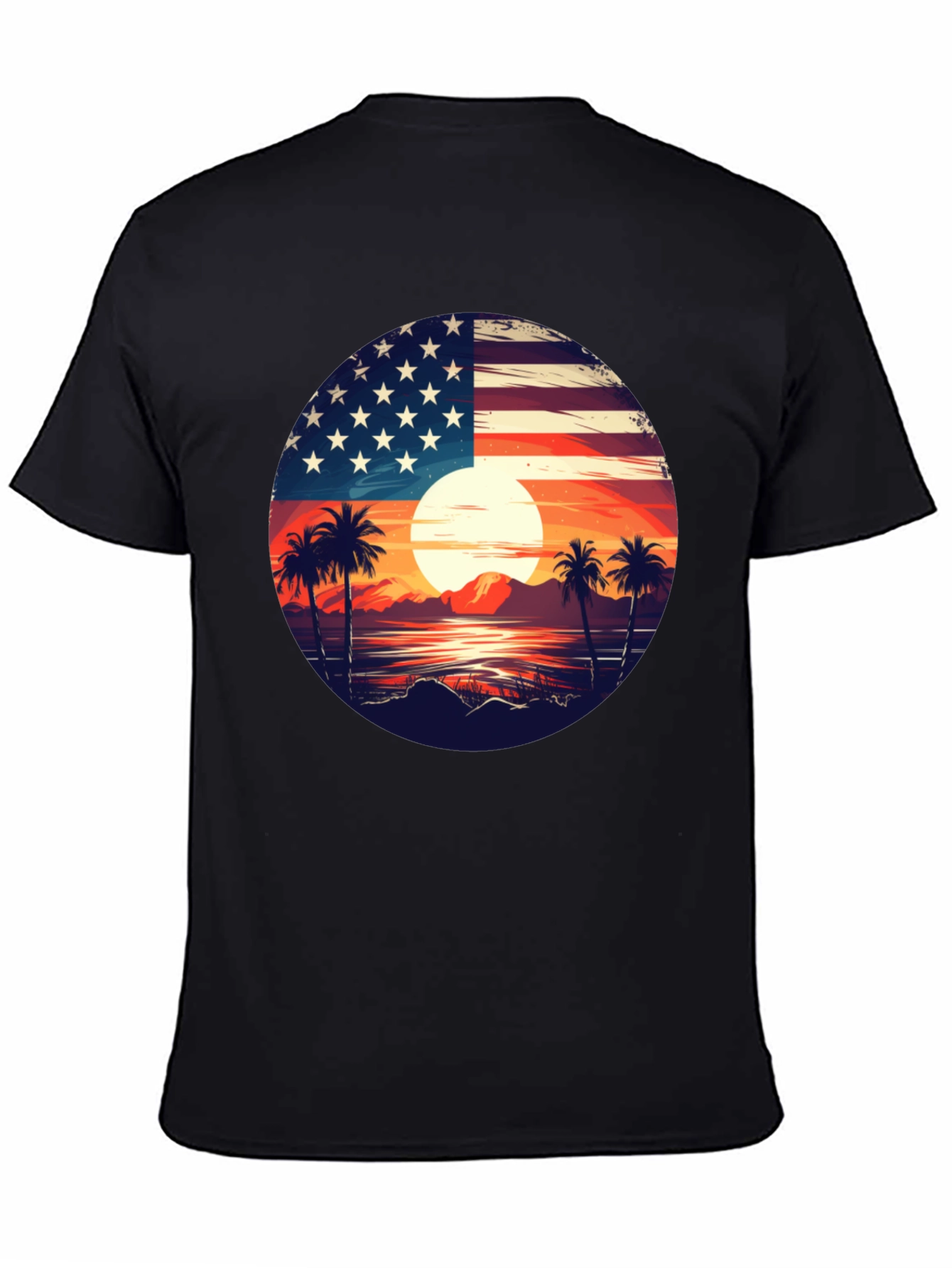USA Flag Palm Tree Graphic T-Shirt