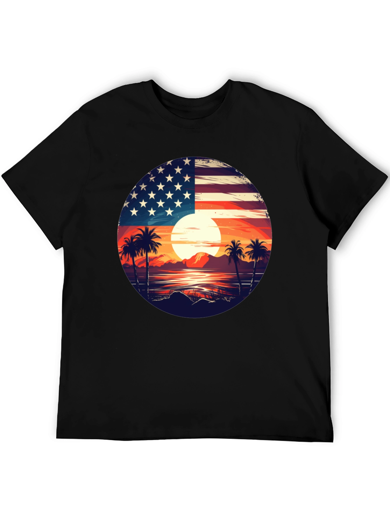 USA Flag Palm Tree Graphic T-Shirt