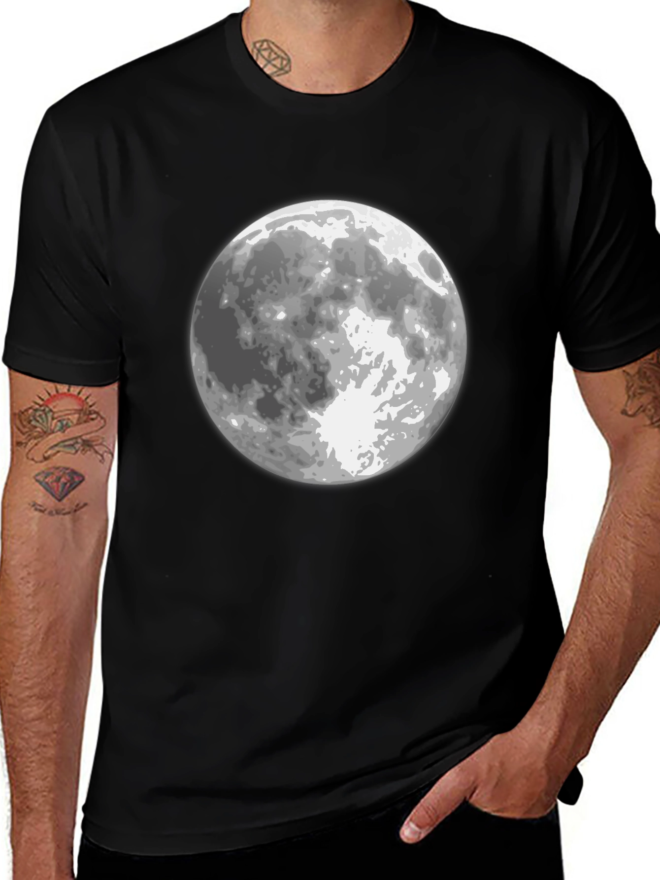 Moon Graphic Black T-Shirt for Men