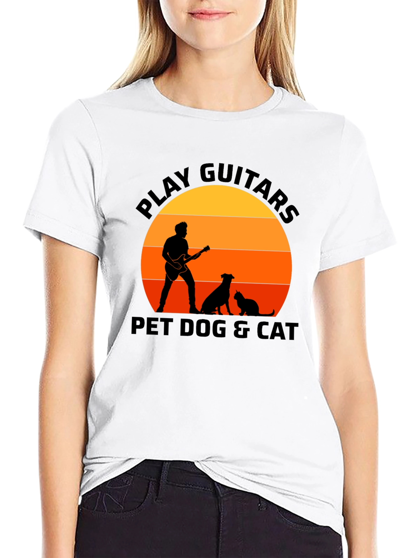 Play Guitars Pet Dog & Cat Black T-Shirt
