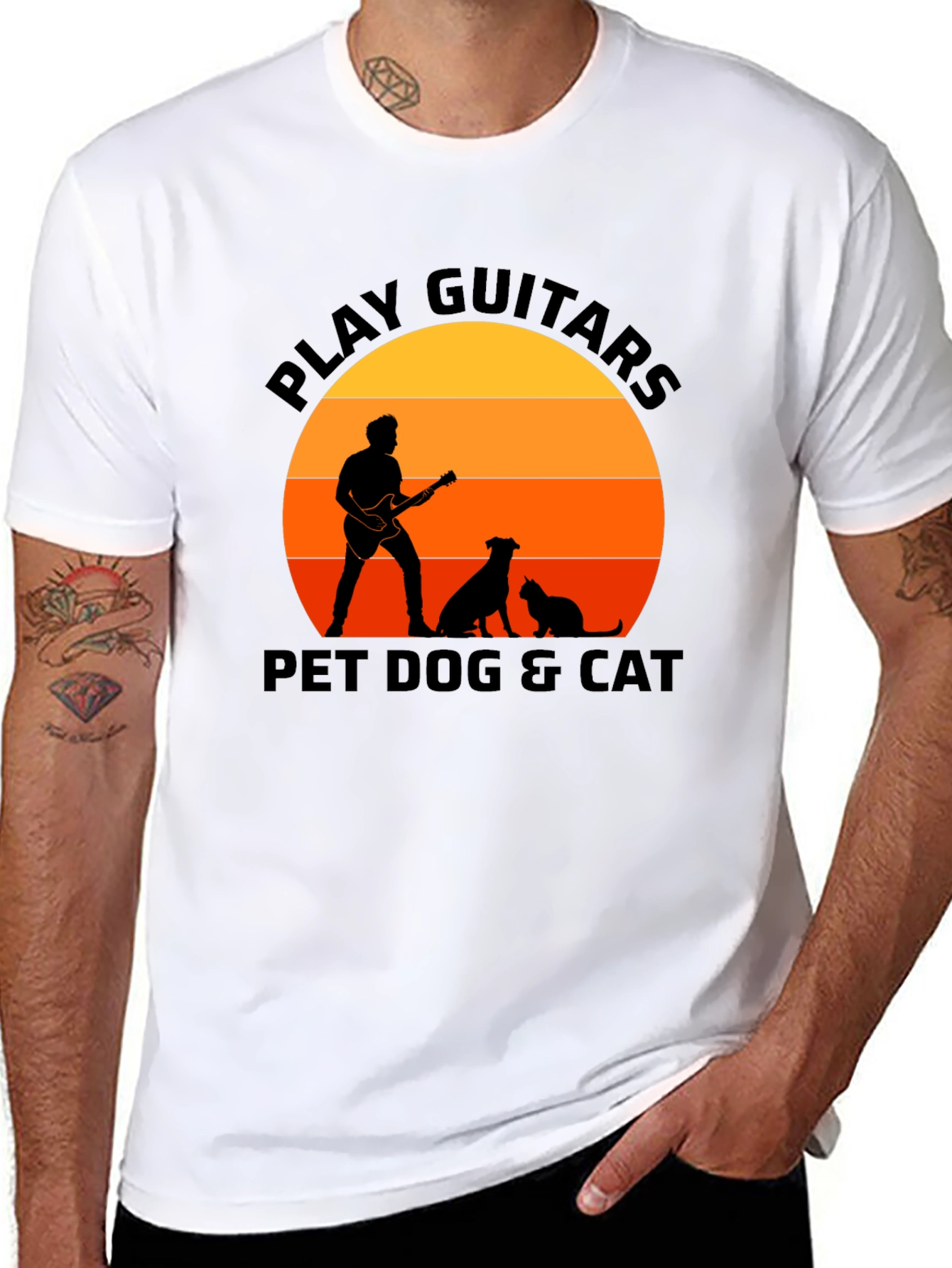 Play Guitars Pet Dog & Cat Black T-Shirt
