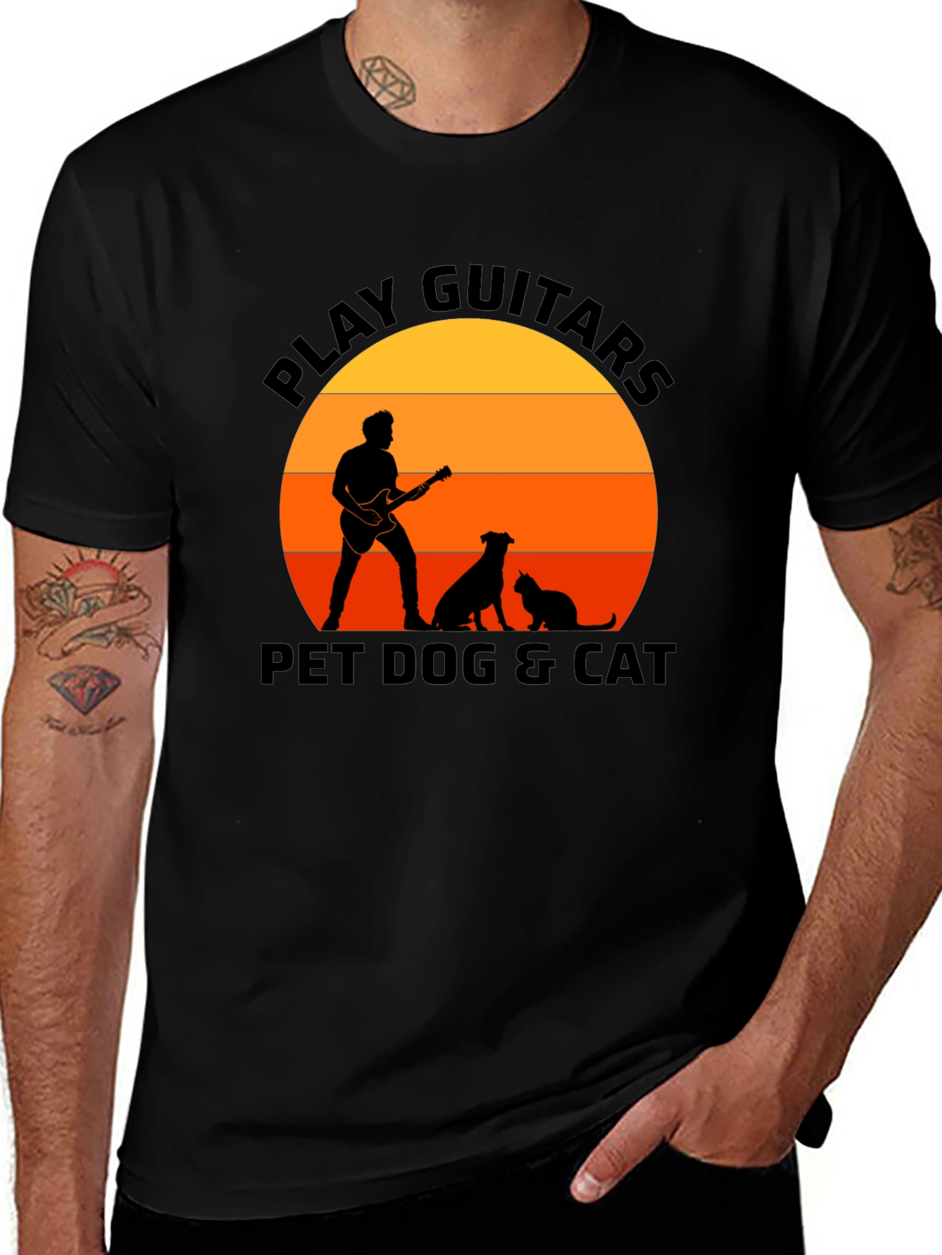 Play Guitars Pet Dog & Cat Black T-Shirt