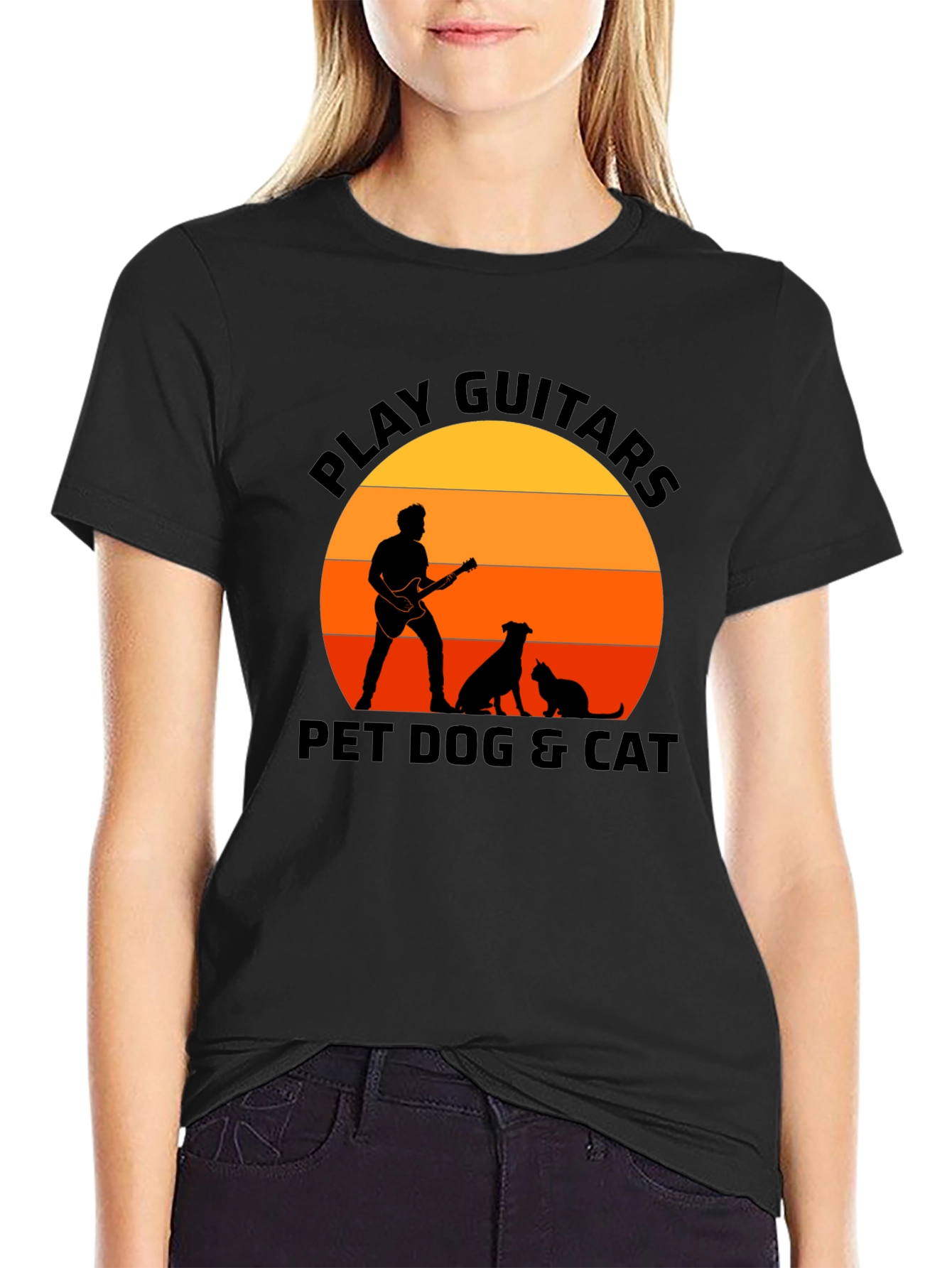 Play Guitars Pet Dog & Cat Black T-Shirt