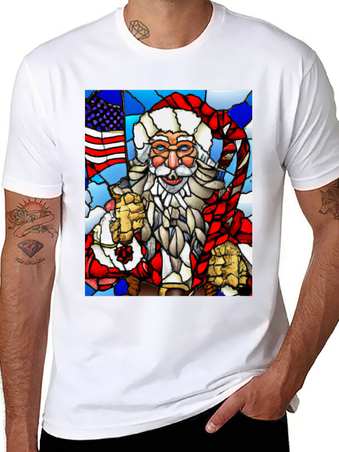 Patriotic Santa Stained Glass T-Shirt