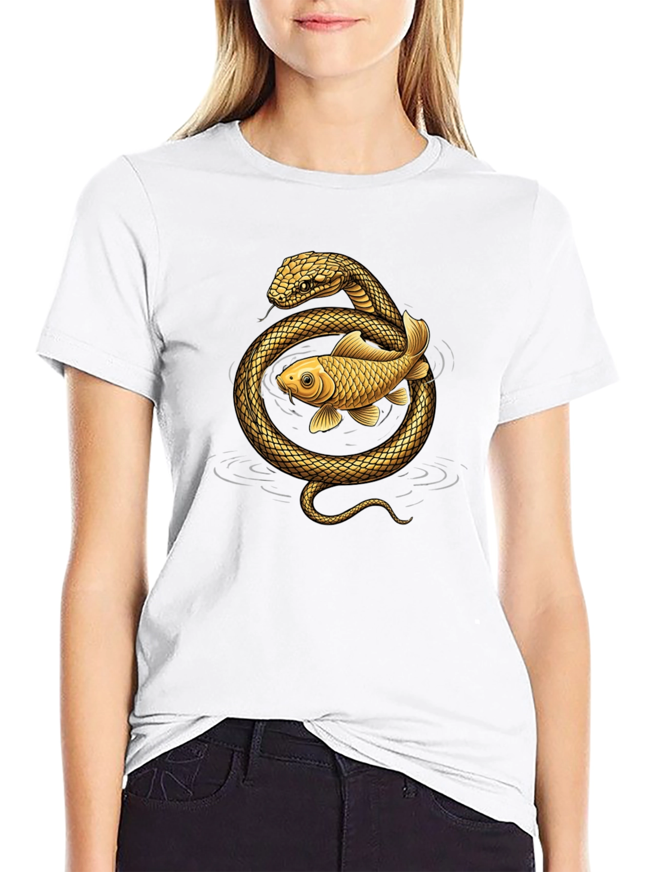 Snake & Koi Fish Graphic T-Shirt