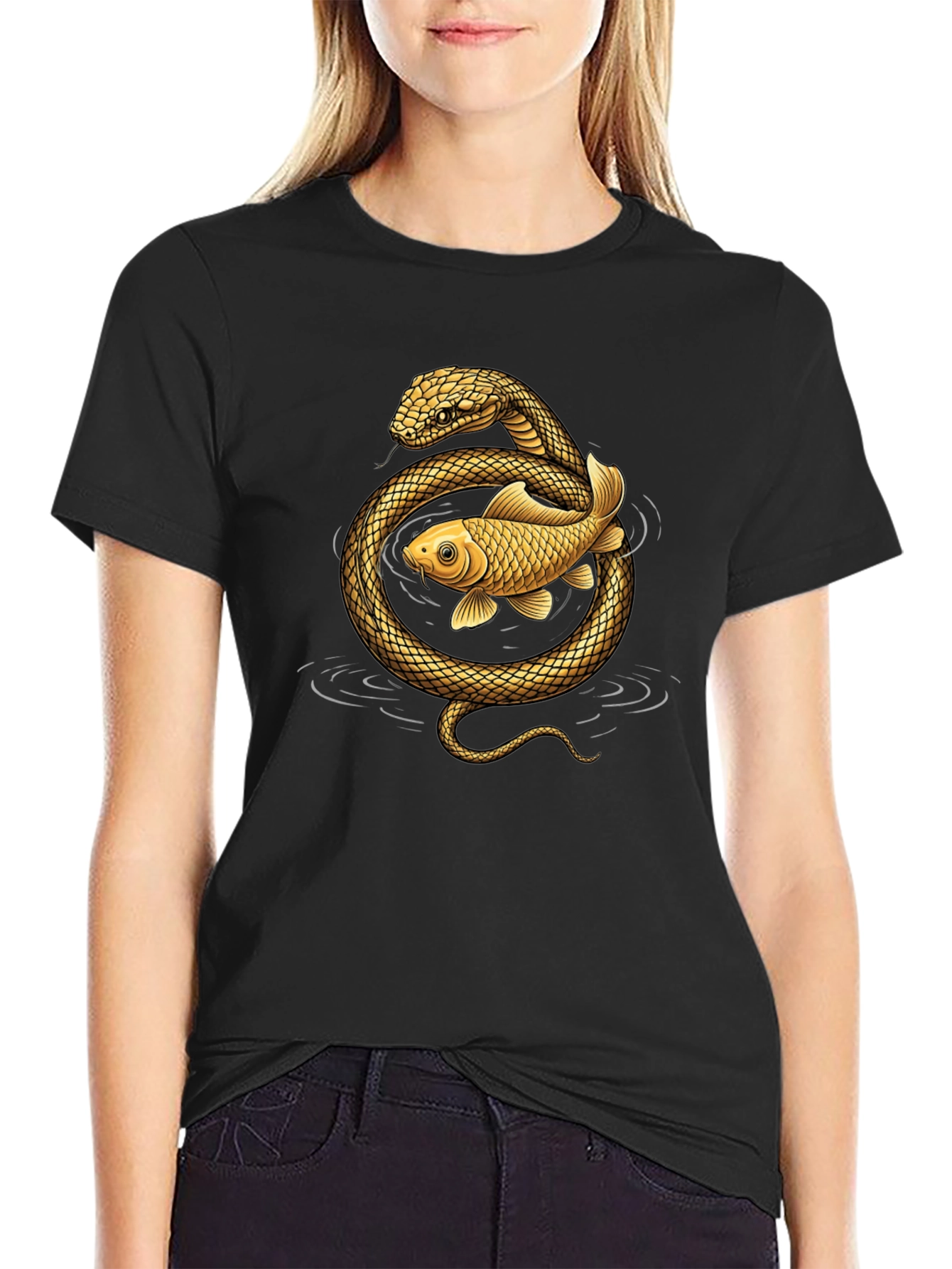 Snake & Koi Fish Graphic T-Shirt
