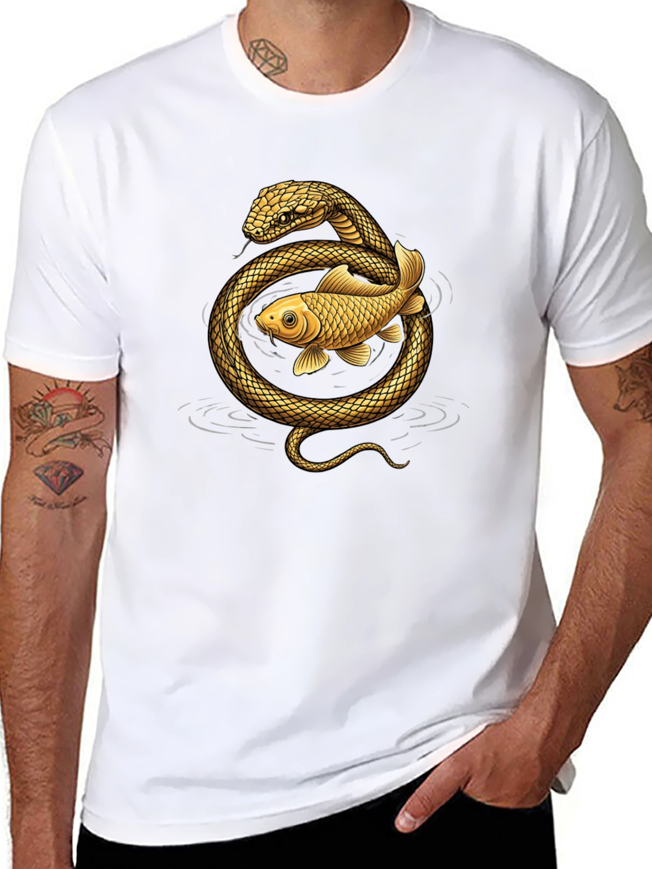 Snake & Koi Fish Graphic T-Shirt
