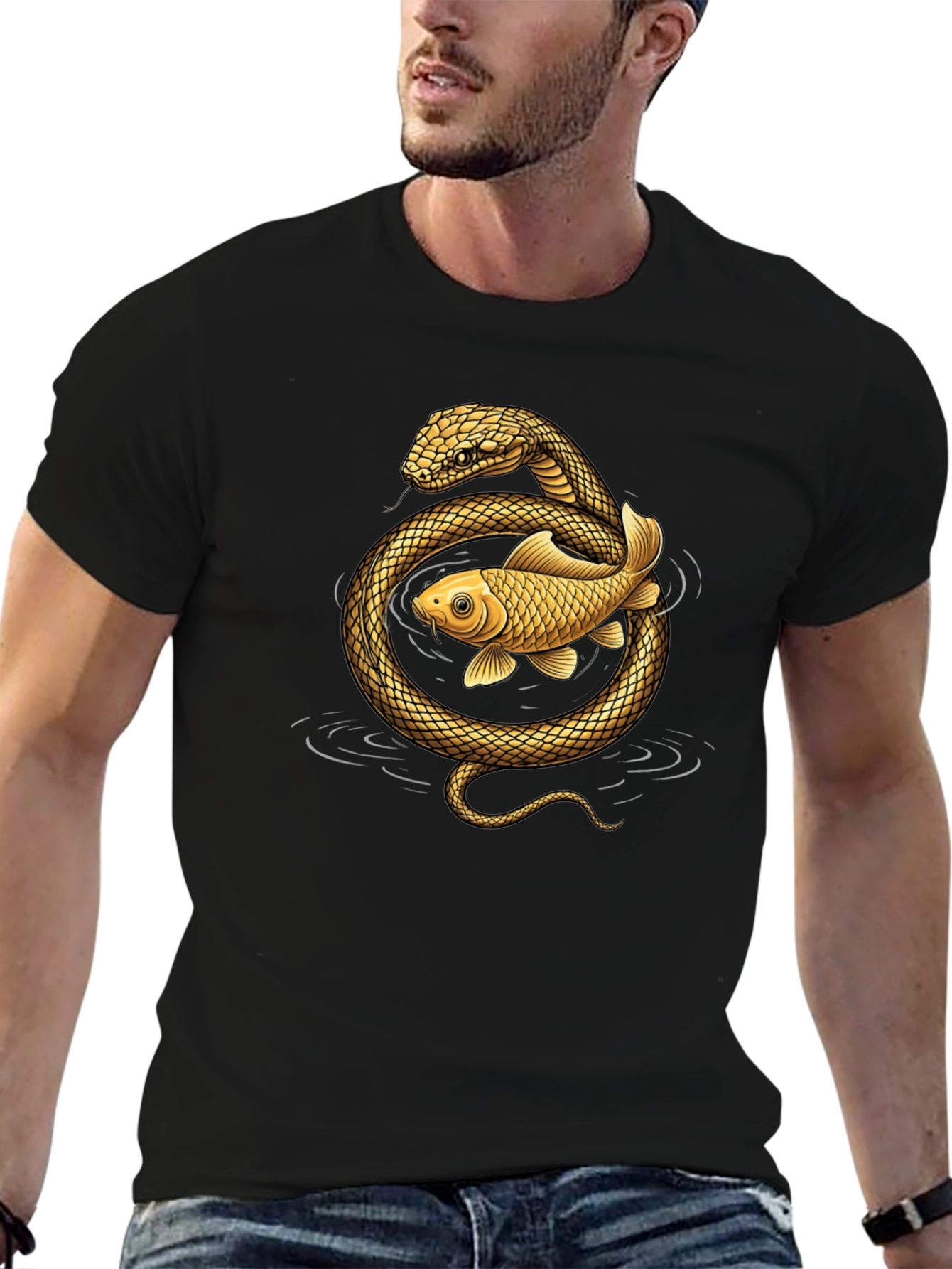 Snake & Koi Fish Graphic T-Shirt