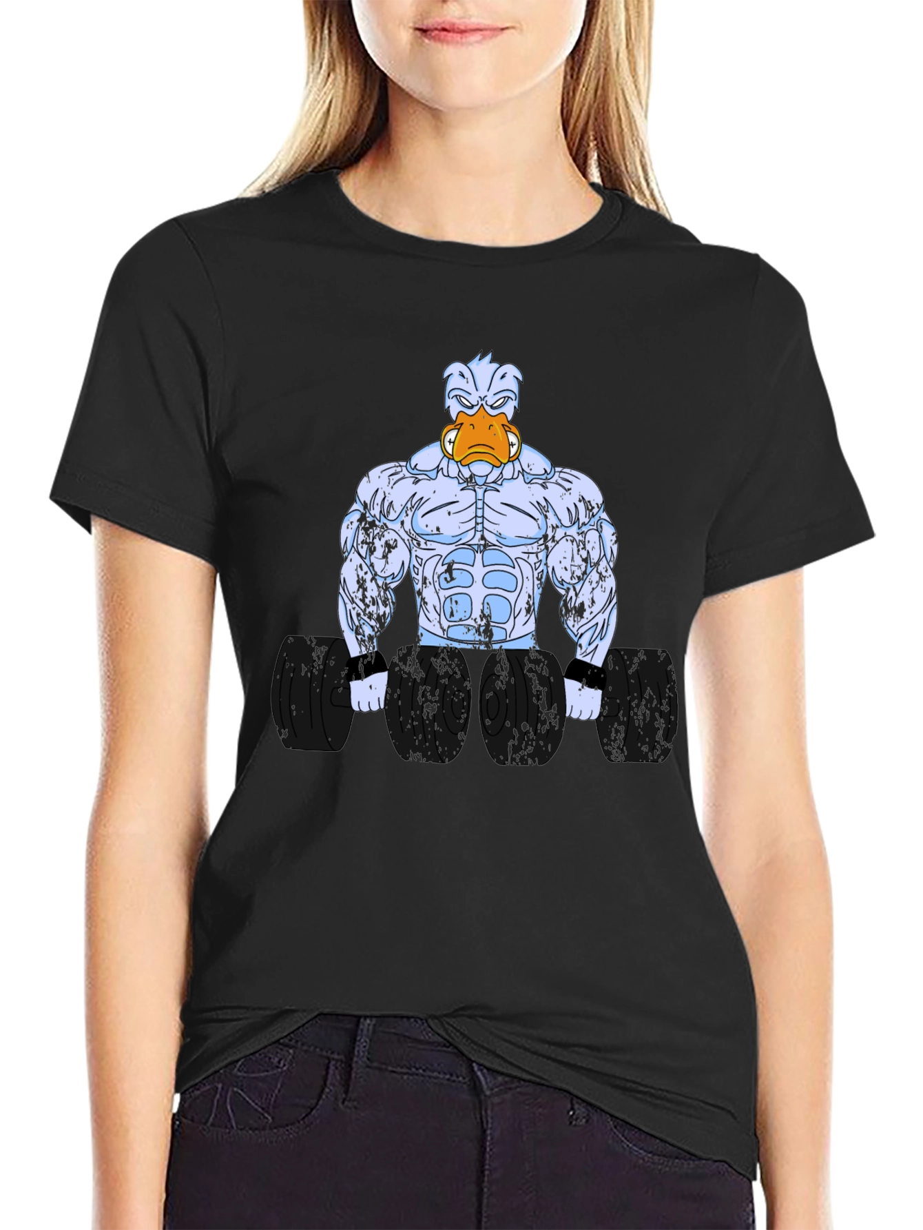 Duck Muscle T-Shirt - Black Cartoon Graphic Tee