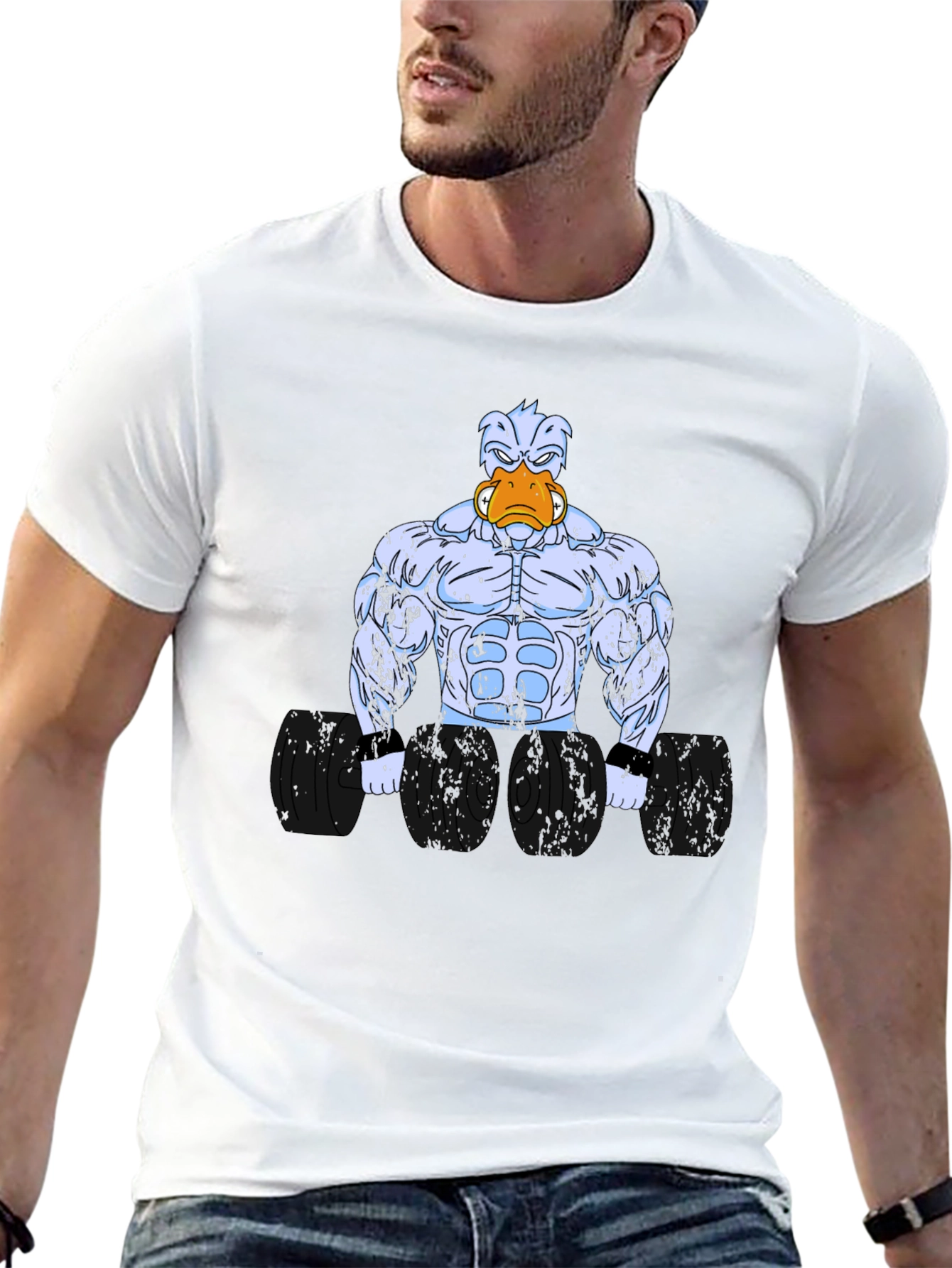 Duck Muscle T-Shirt - Black Cartoon Graphic Tee