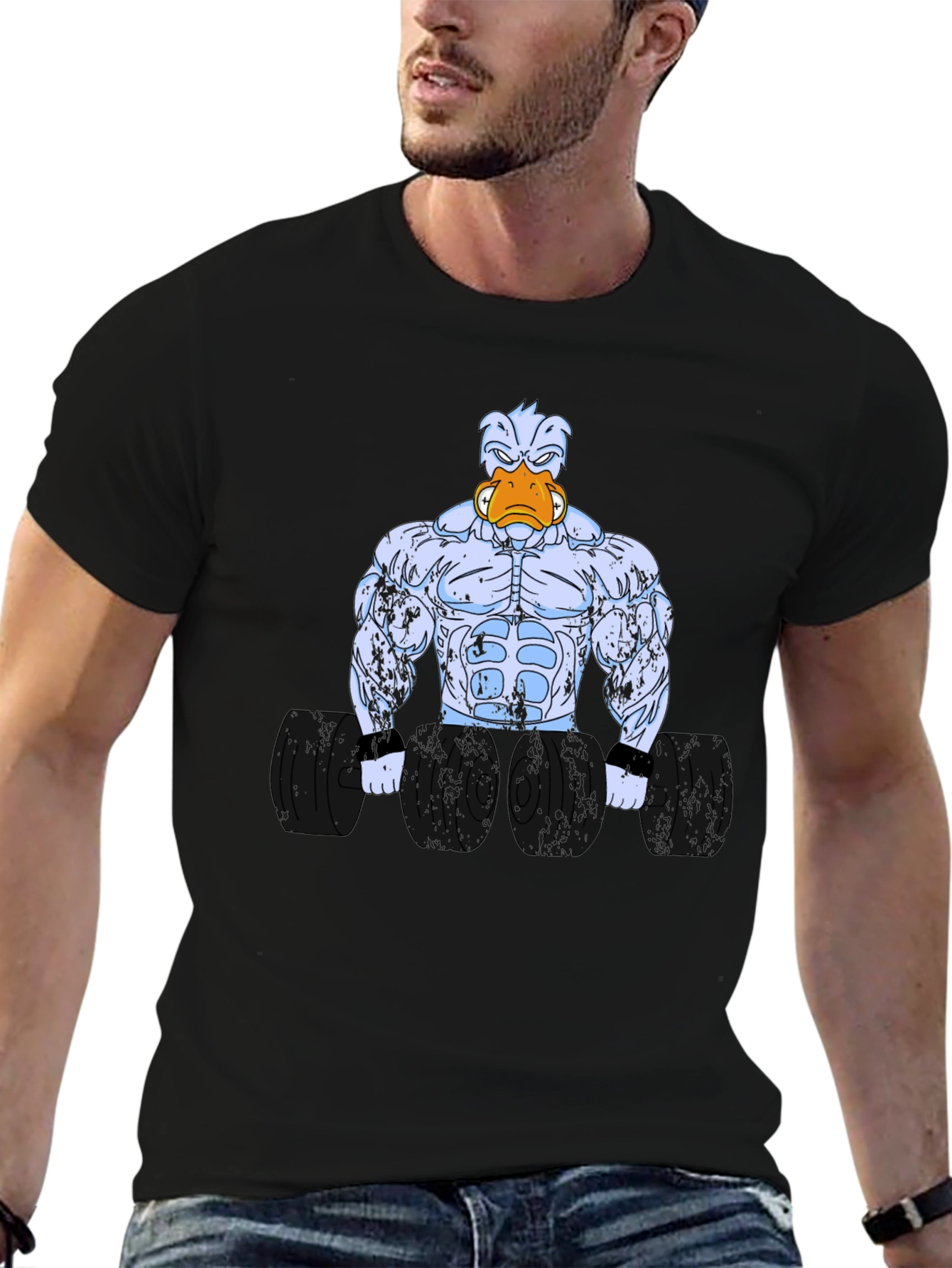 Duck Muscle T-Shirt - Black Cartoon Graphic Tee