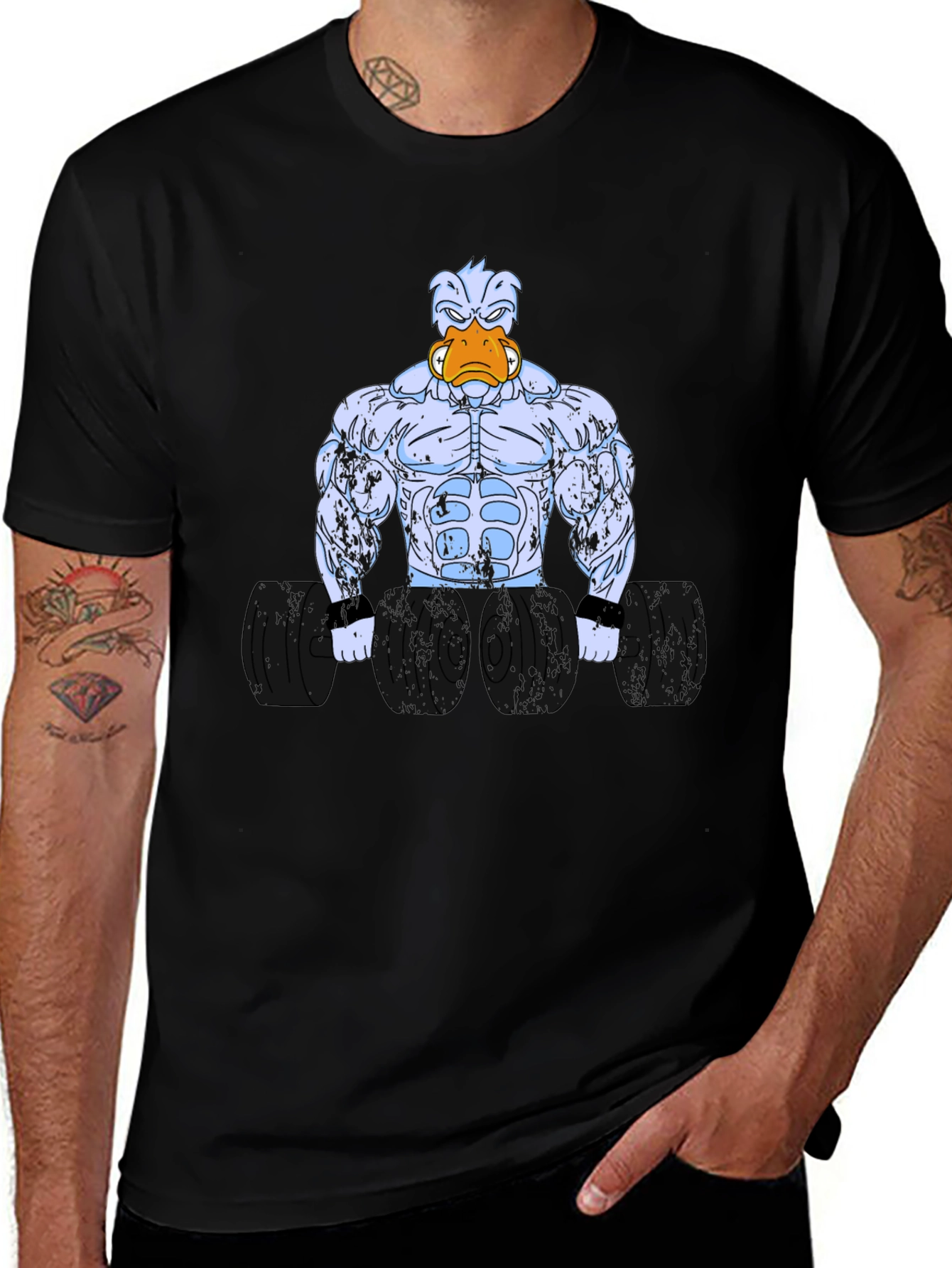 Duck Muscle T-Shirt - Black Cartoon Graphic Tee