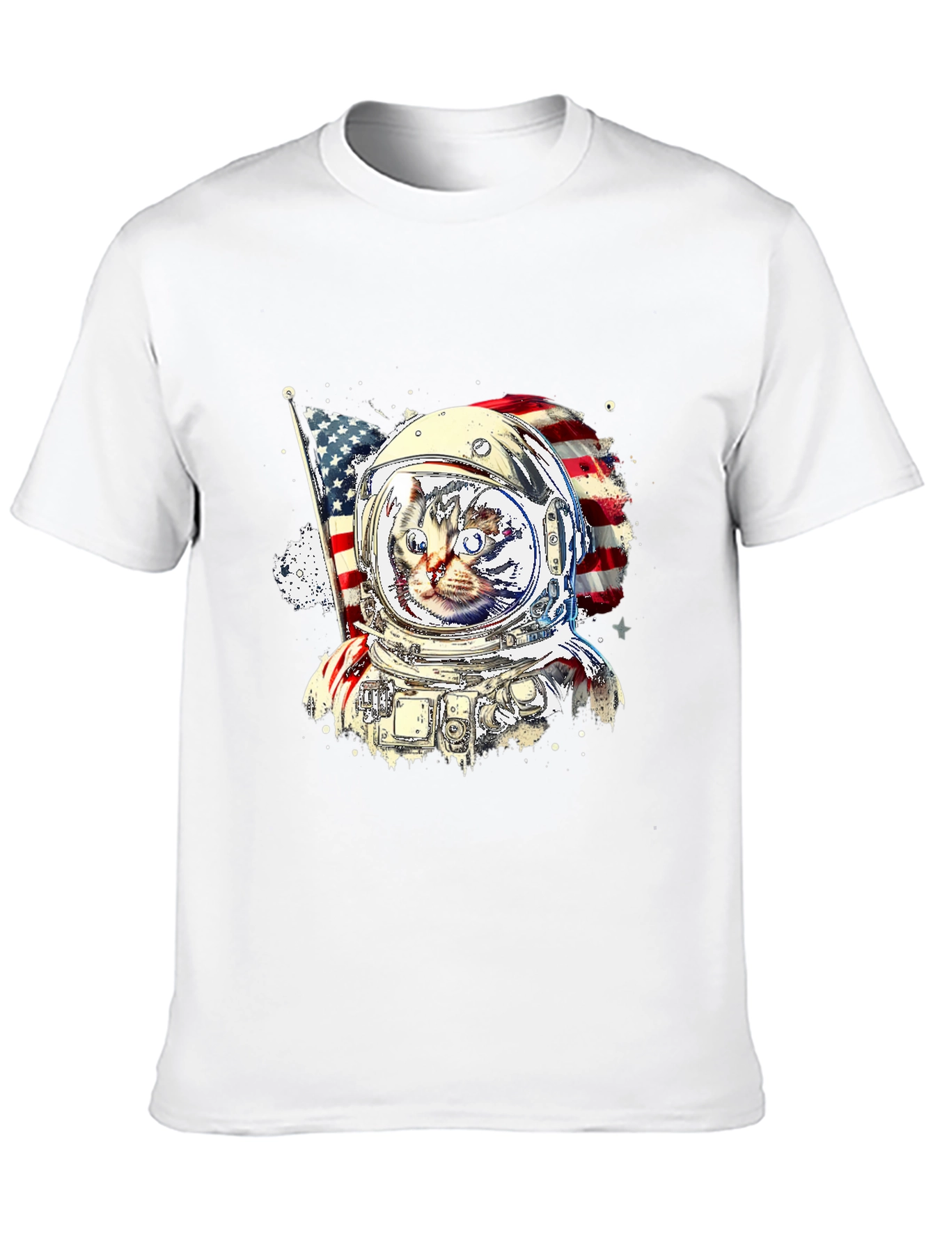 Patriotic Cat Astronaut Graphic Tee