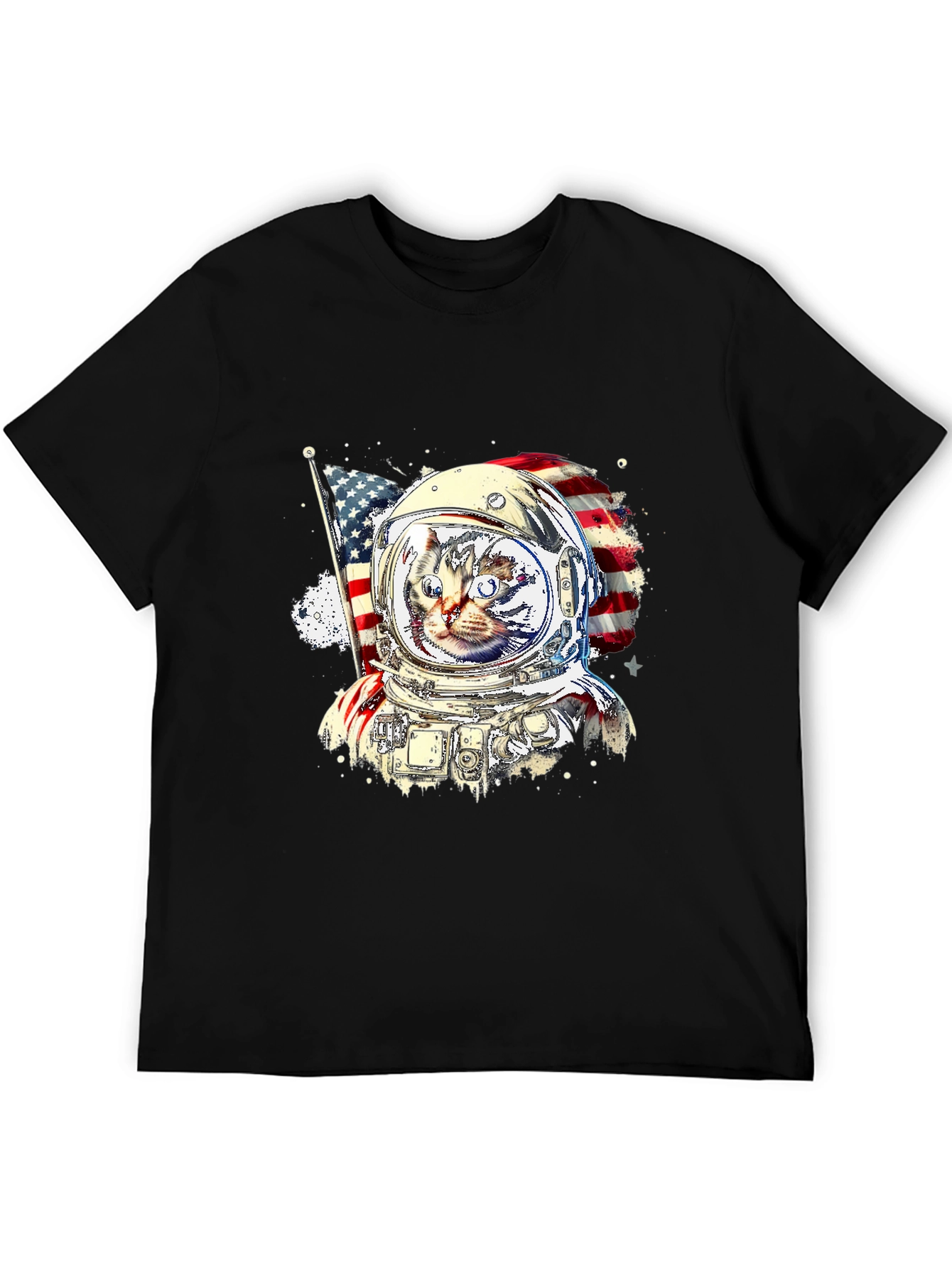 Patriotic Cat Astronaut Graphic Tee