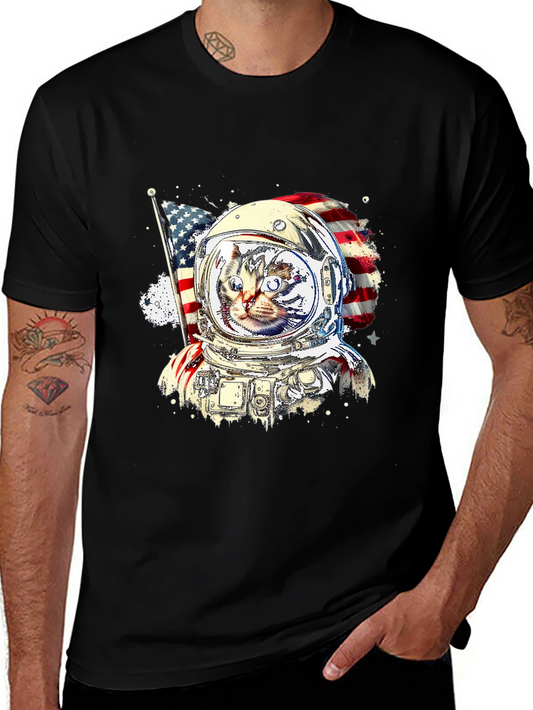 Patriotic Cat Astronaut Graphic Tee