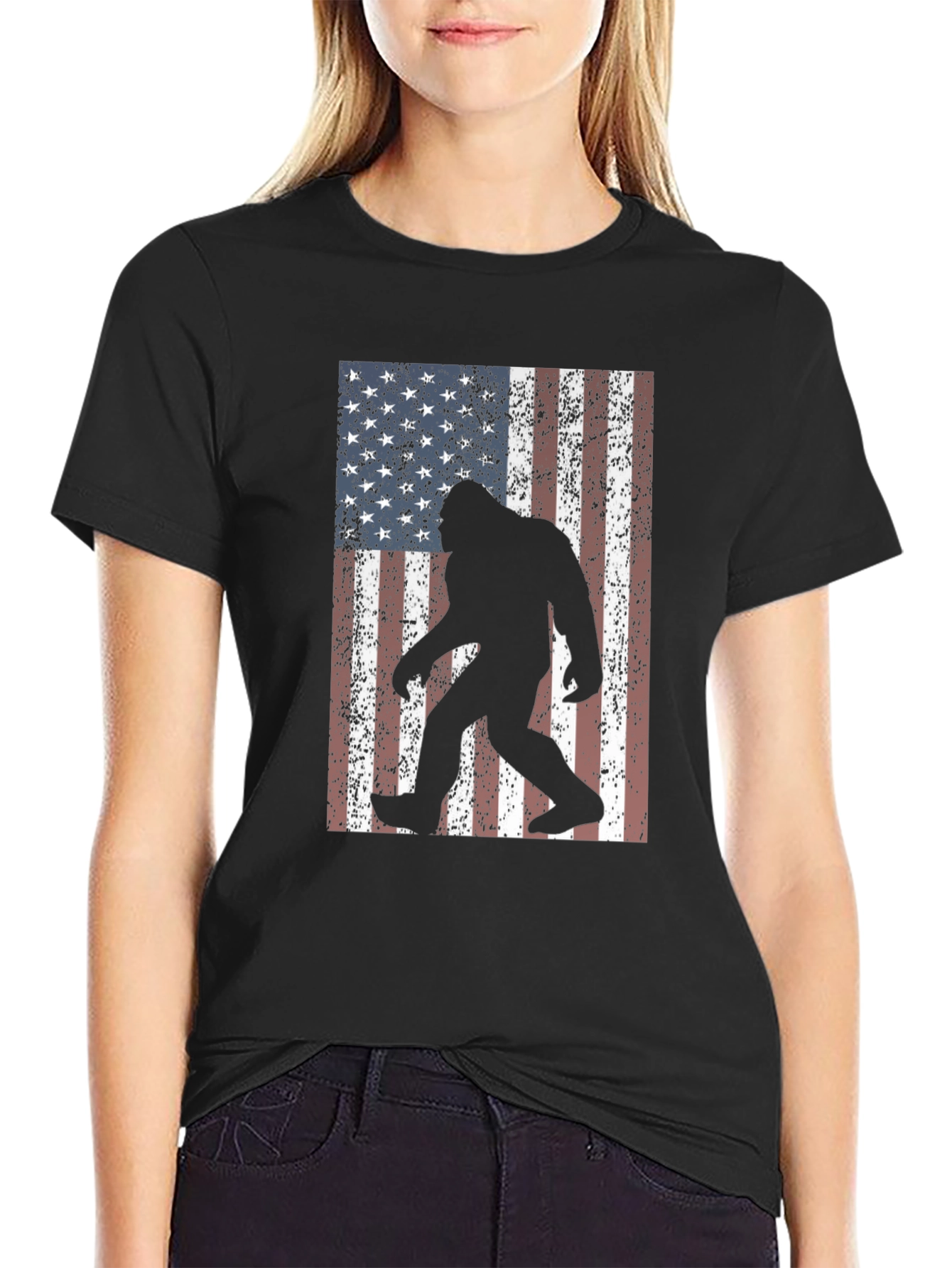 Bigfoot American Flag Graphic T-Shirt
