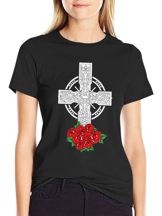 Celtic Cross and Roses Graphic Tee