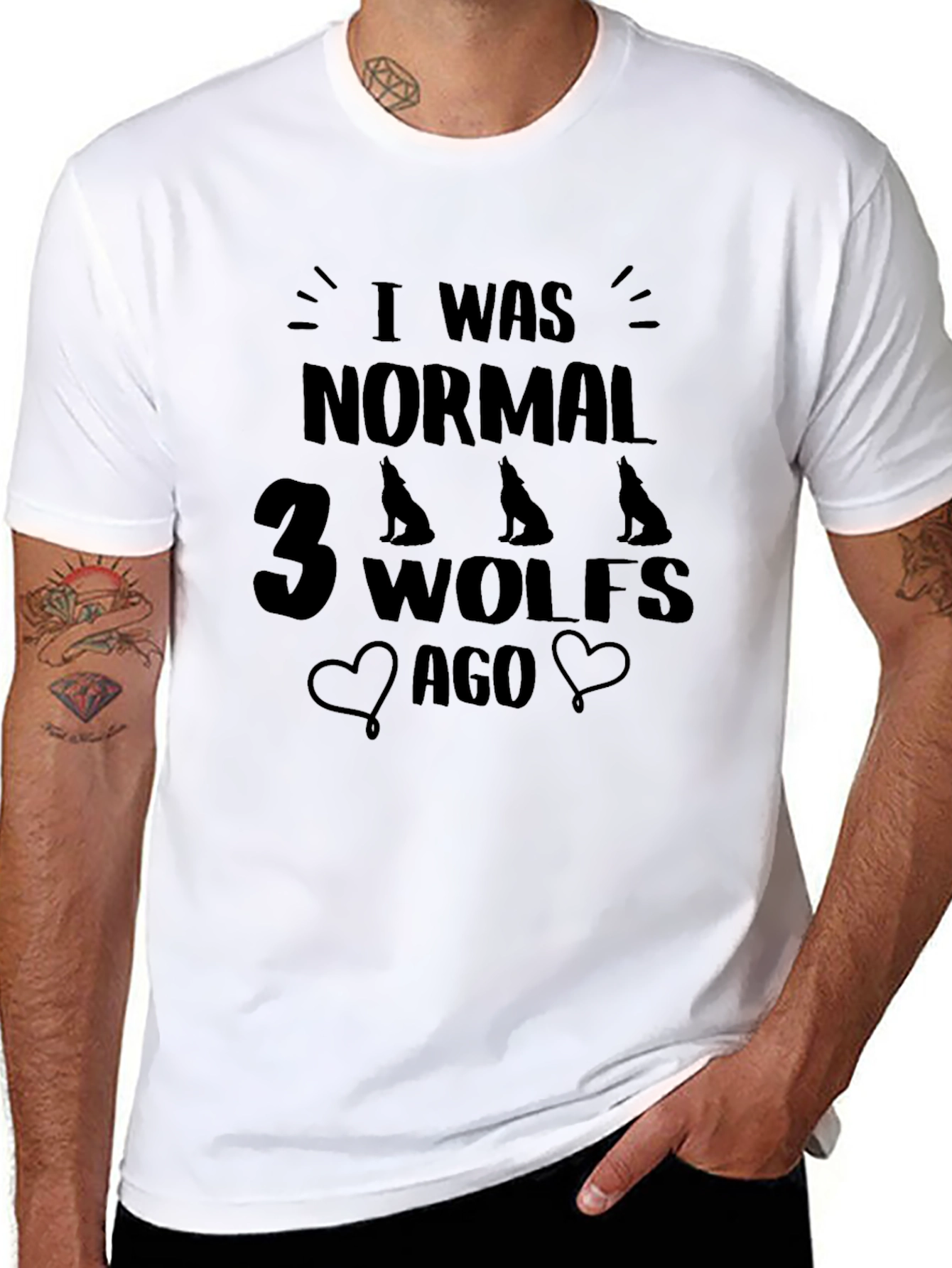 I Was Normal 3 Wolves Ago Black T-Shirt