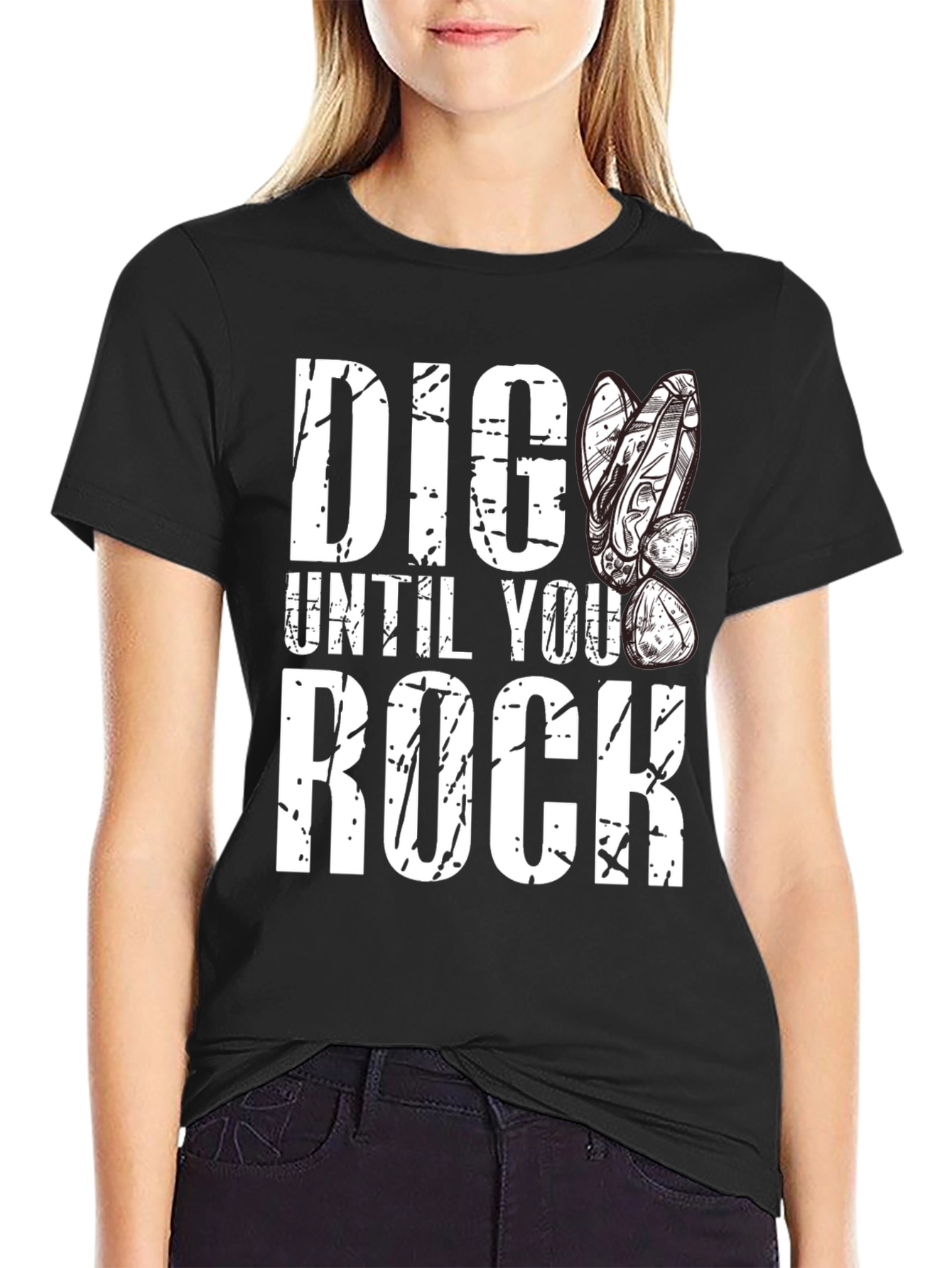 Dig Until You Rock Black Graphic Tee