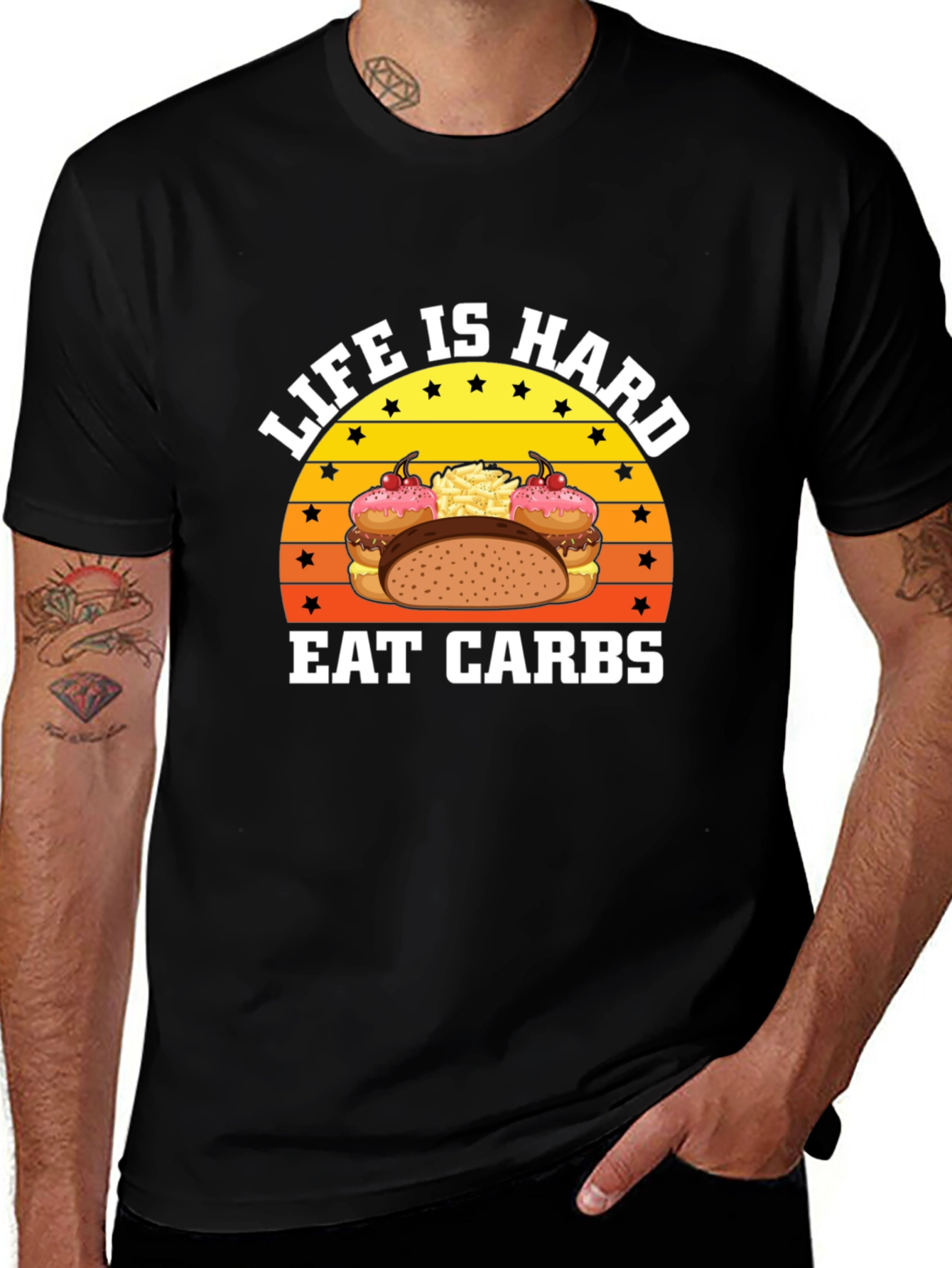 Life is Hard Eat Carbs Black T-Shirt