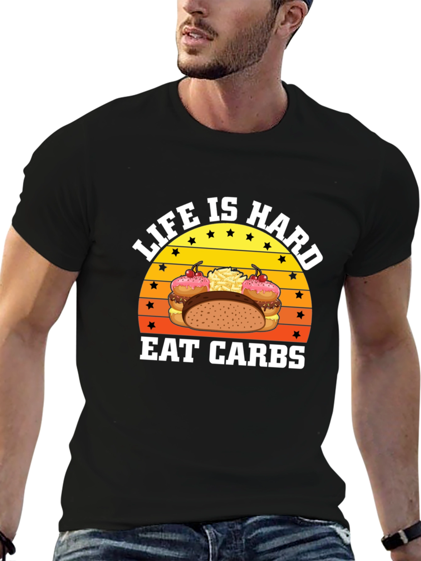 Life is Hard Eat Carbs Black T-Shirt