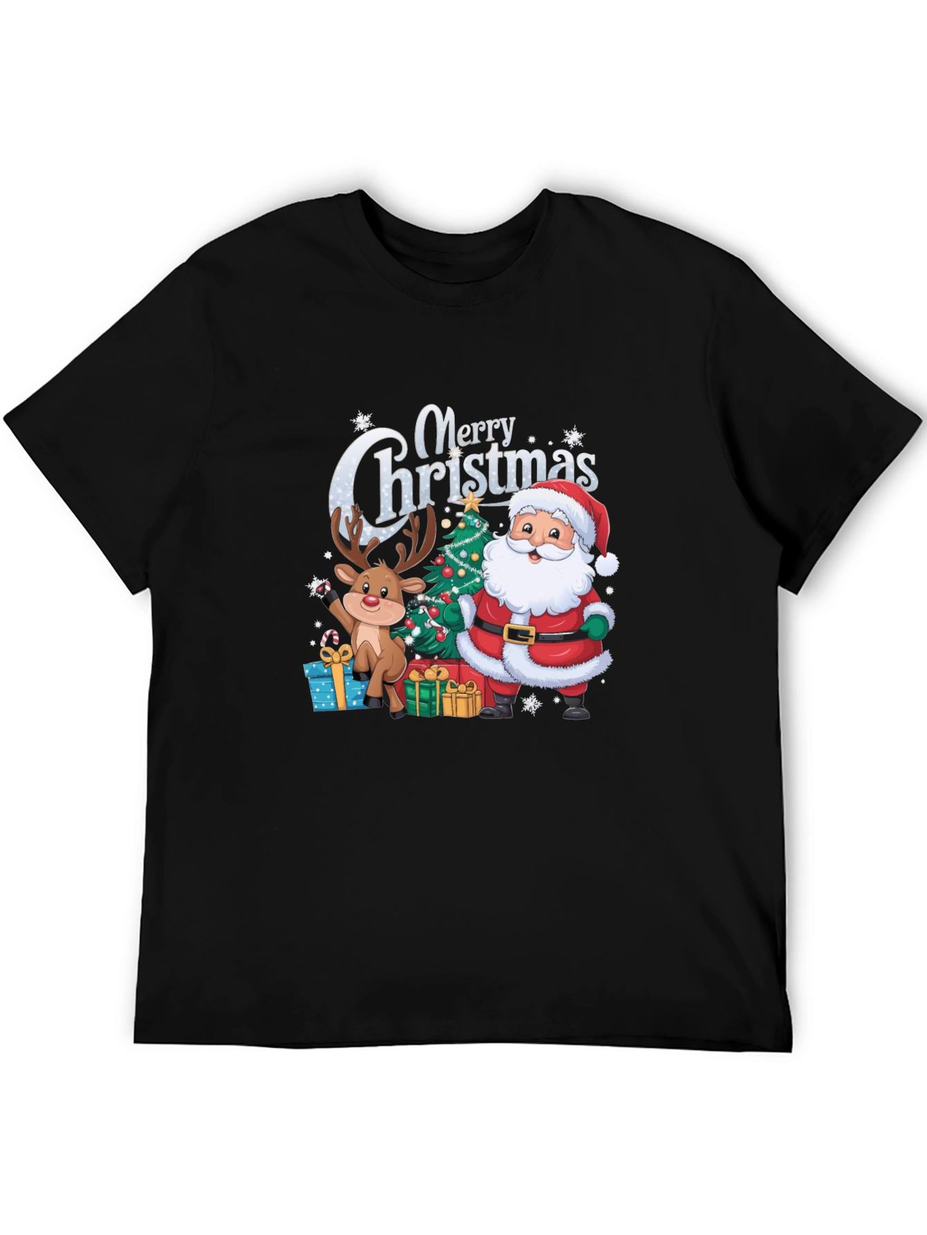 Merry Christmas T-Shirt with Santa and Reindeer