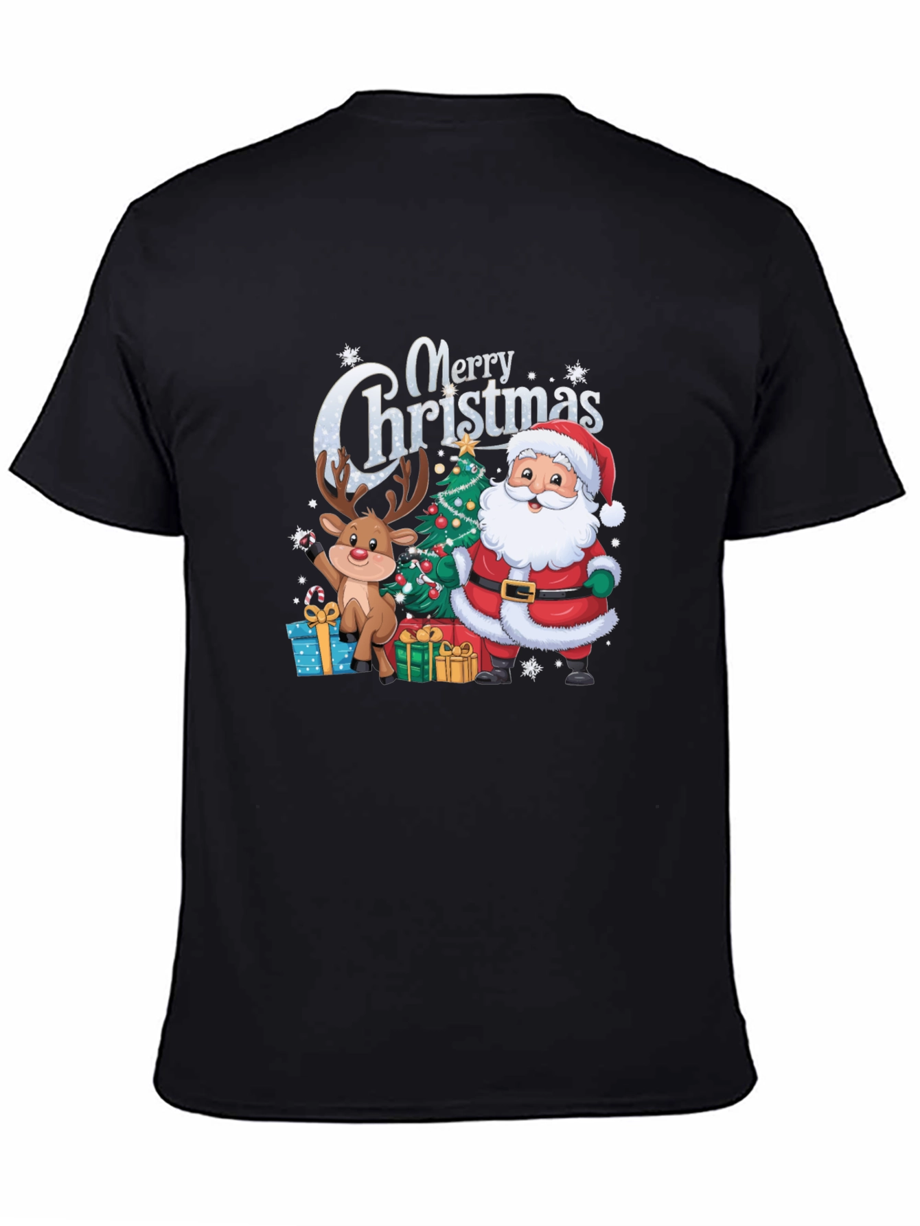Merry Christmas T-Shirt with Santa and Reindeer
