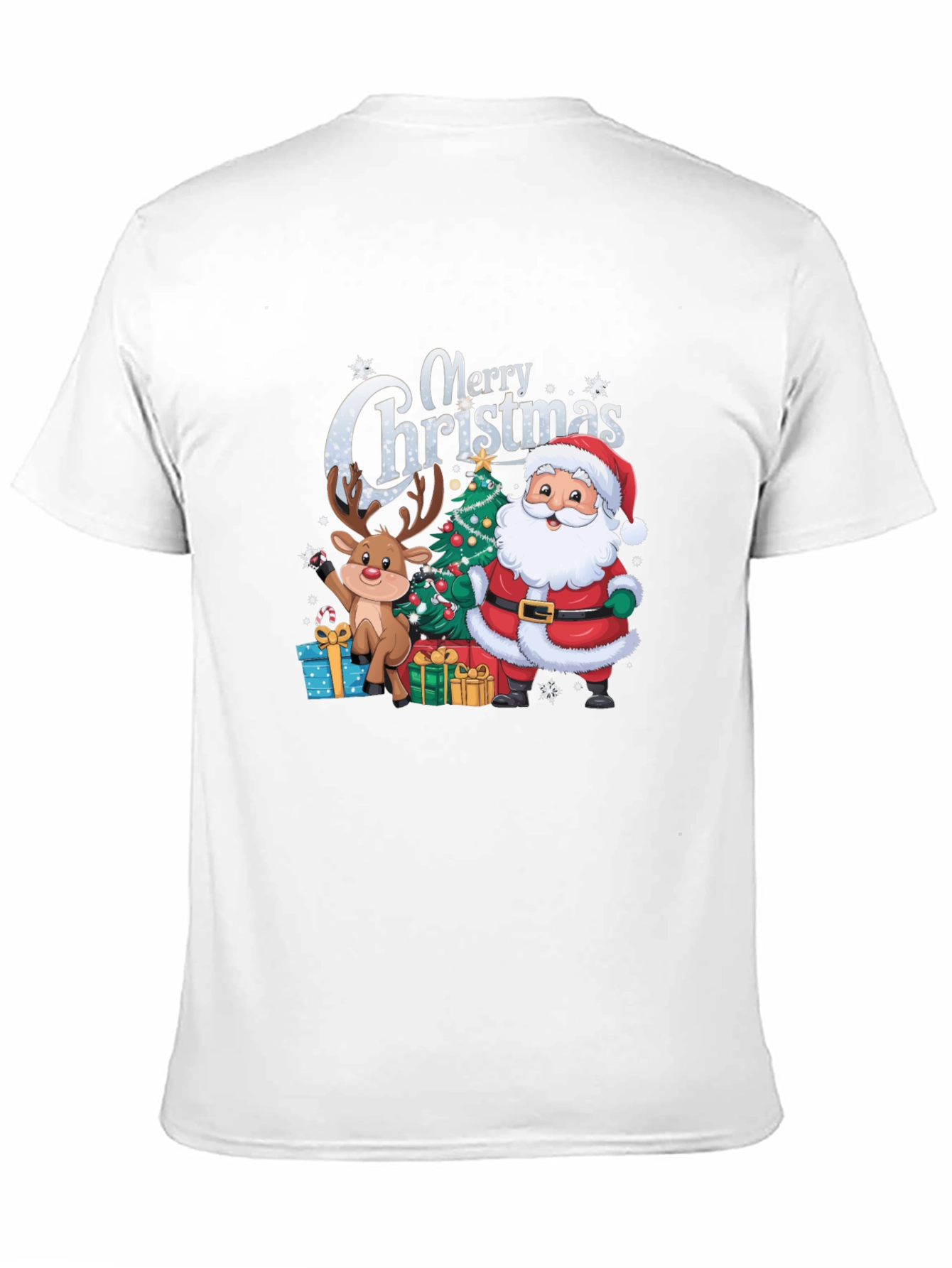 Merry Christmas T-Shirt with Santa and Reindeer