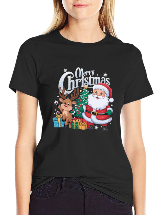 Merry Christmas T-Shirt with Santa and Reindeer